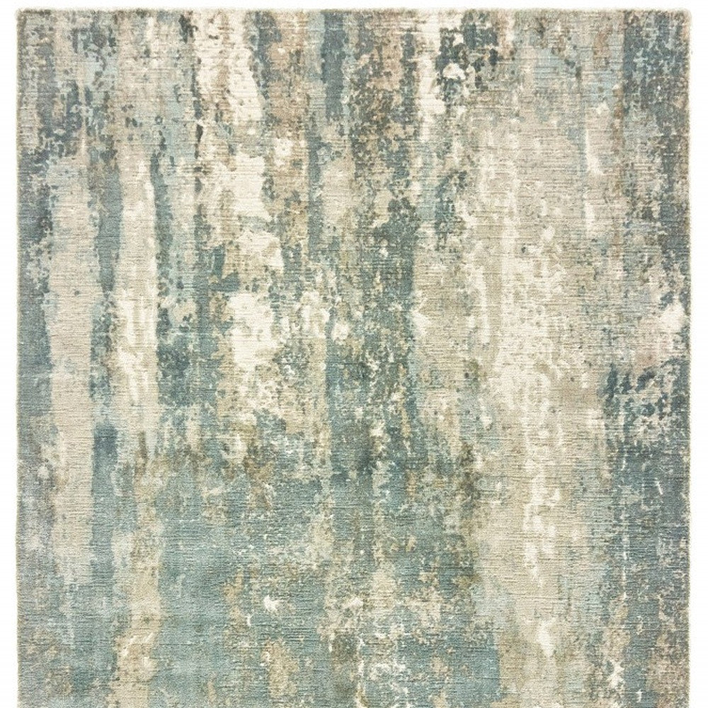 Soft Handmade Viscose Indoor Runner Rug with Blue and Gray Abstract Splash Design