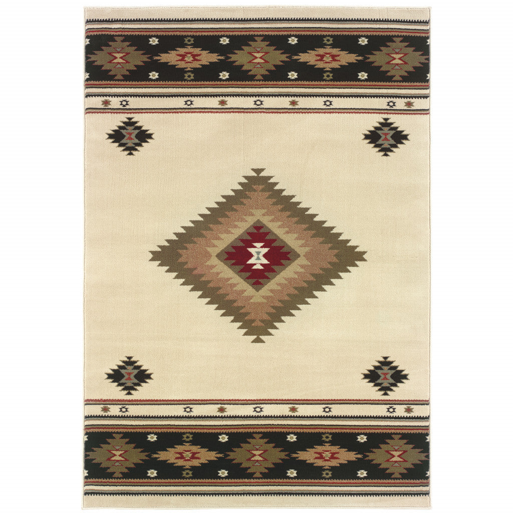 Exquisite Red and Beige Ikat Design Durable Modern - Boho Runner Rug