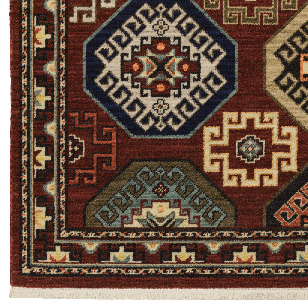 Elegant Red, Blue, Brown Stain-Resistant Oriental Fringed Area Rug for Home Decor