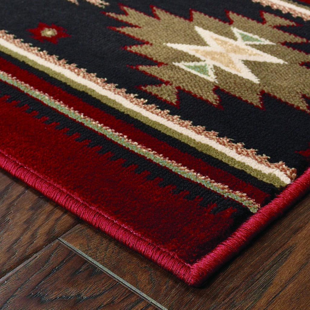 Exquisite Red and Beige Ikat Design Durable Modern - Boho Runner Rug