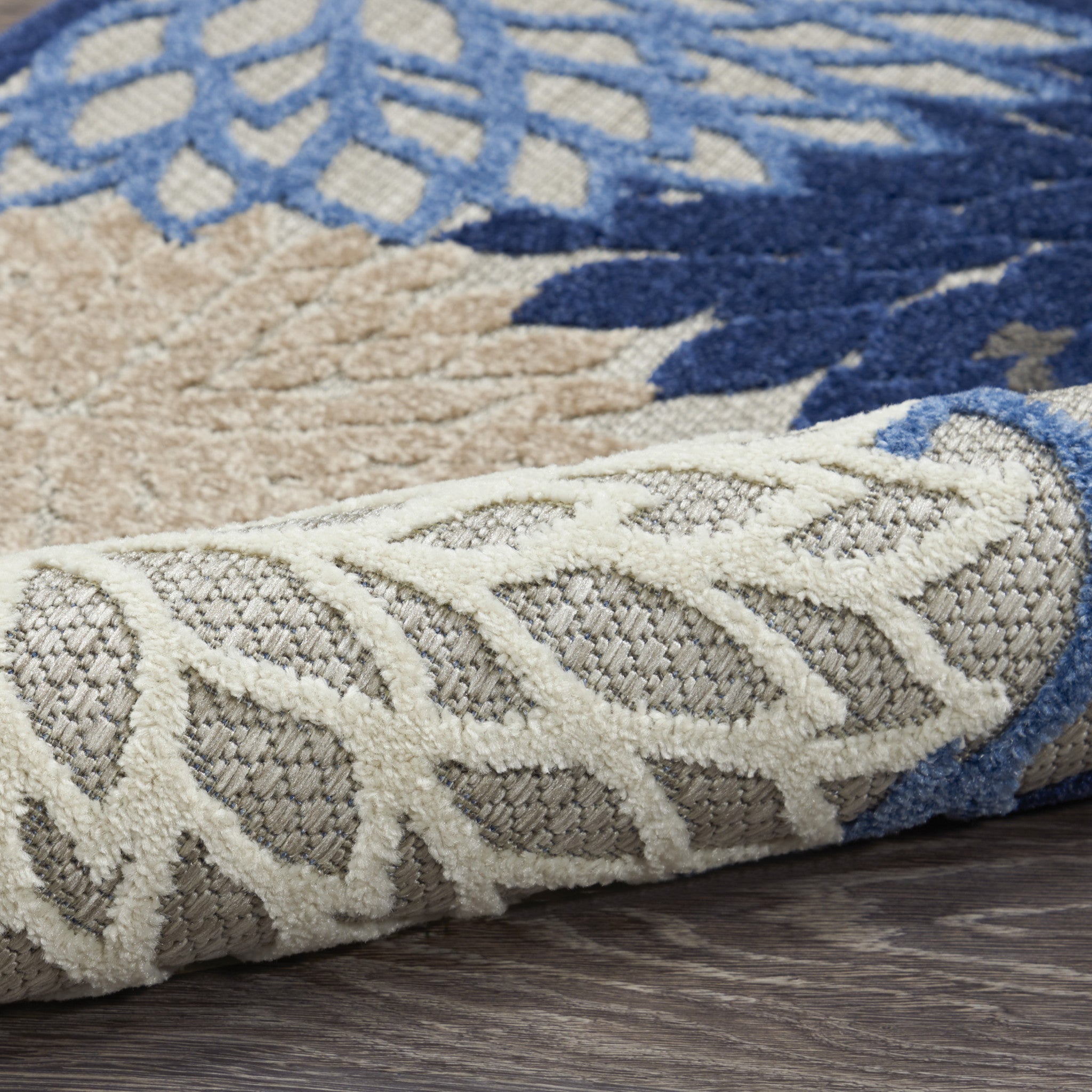 Elegant Blue Large Floral Runner Rug for Indoor & Outdoor Spaces like Patios and Living Rooms