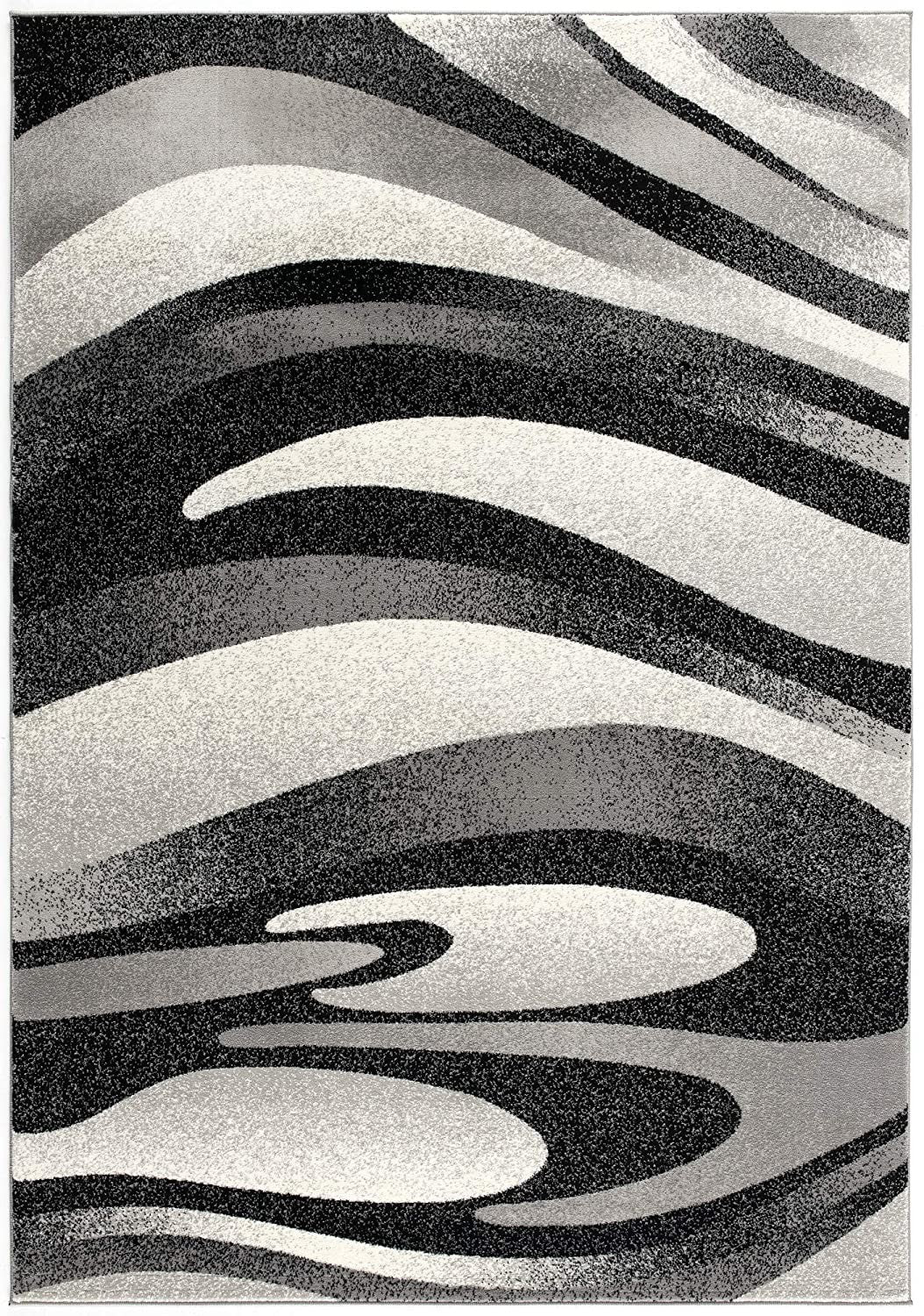 Stylish Stain-Resistant Power Loom Runner Rug in Black, Gray & White Marble Design