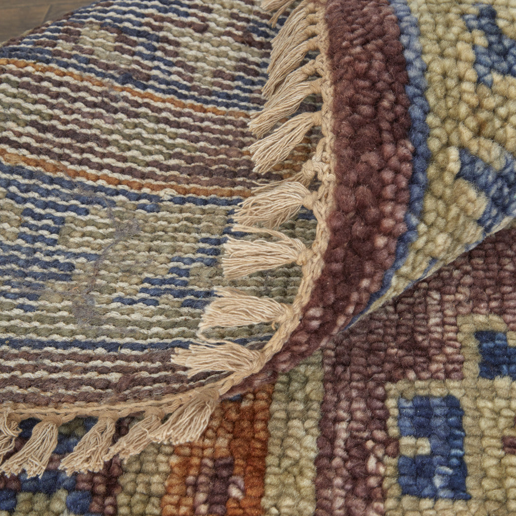 Stylish Hand-Knotted Wool Area Rug with Geometric Pattern, Stain-Resistant Tassel Ends