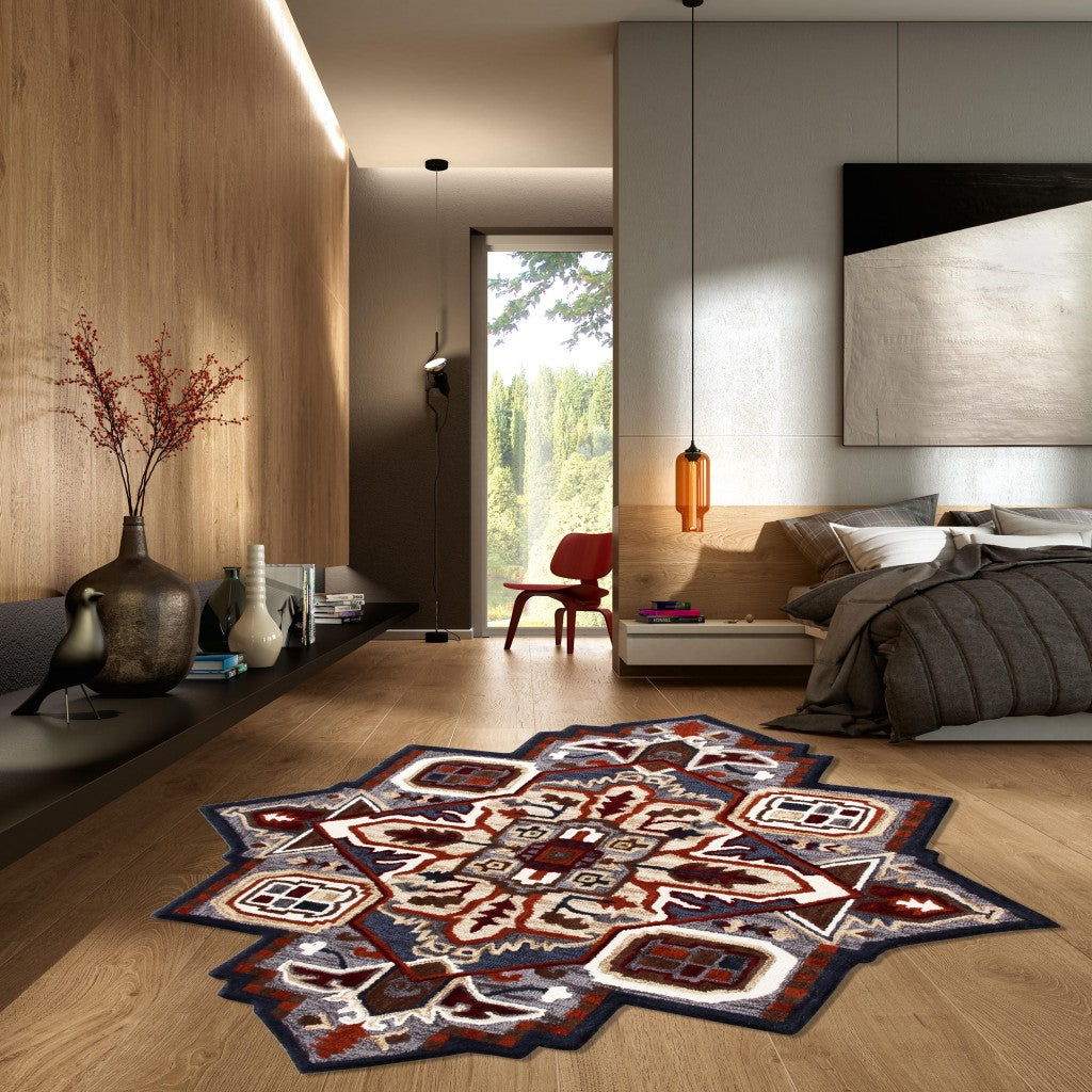 Exquisite Hand - Tufted Maroon and Gray Medallion Area Rug for Stylish and Durable Home Decor