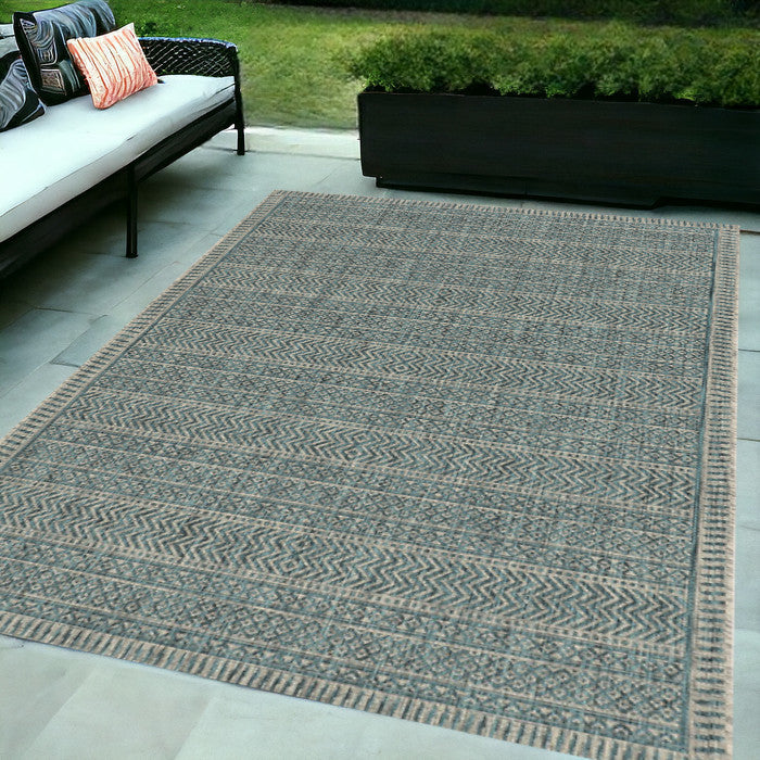 Stylish Teal Blue Southwestern Outdoor & Indoor Area Rug