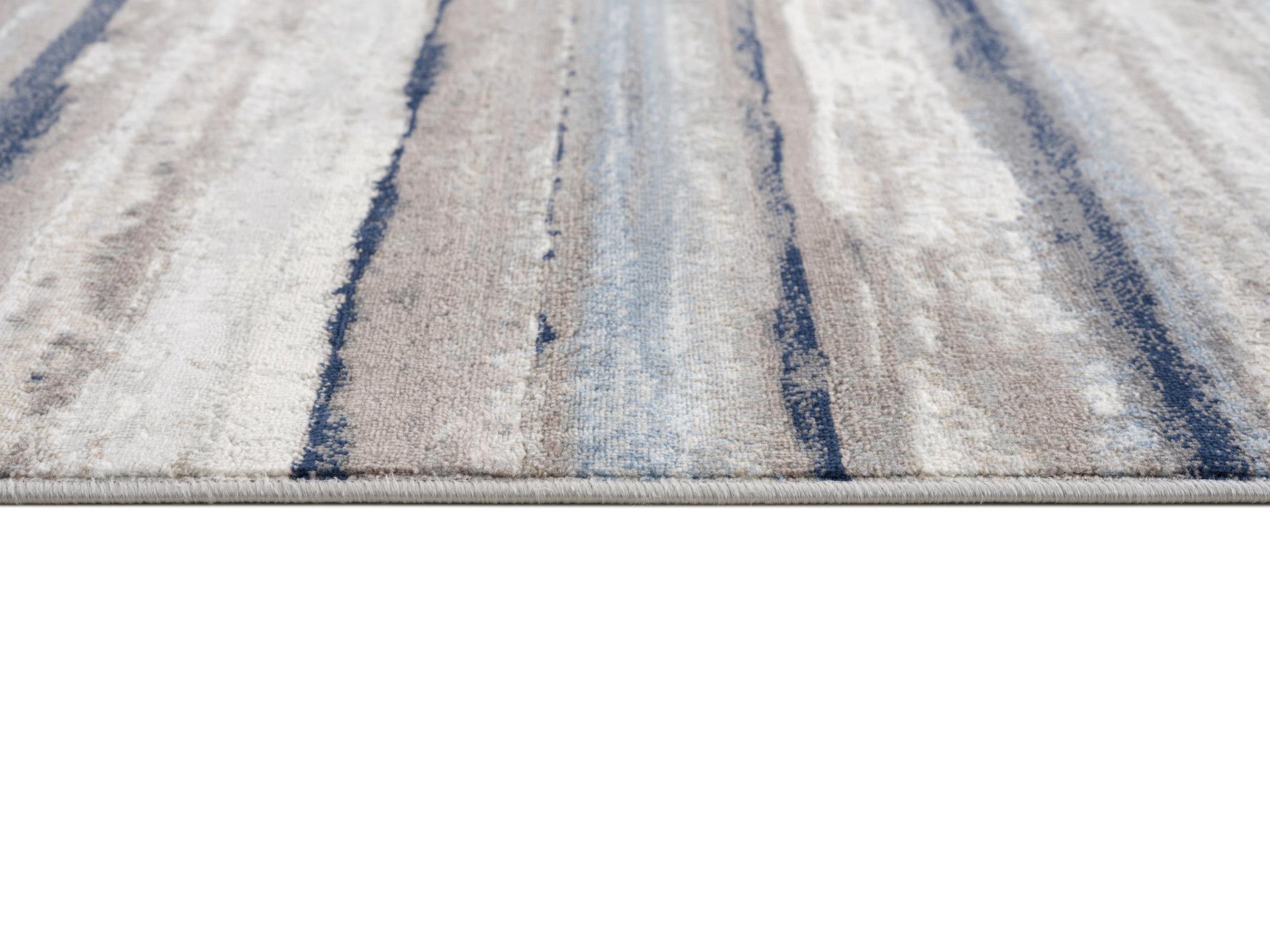 Blue and Beige Distressed Design Stain-Resistant Striped Runner Rug Ideal for Kids and Pets, Measuring 10ft