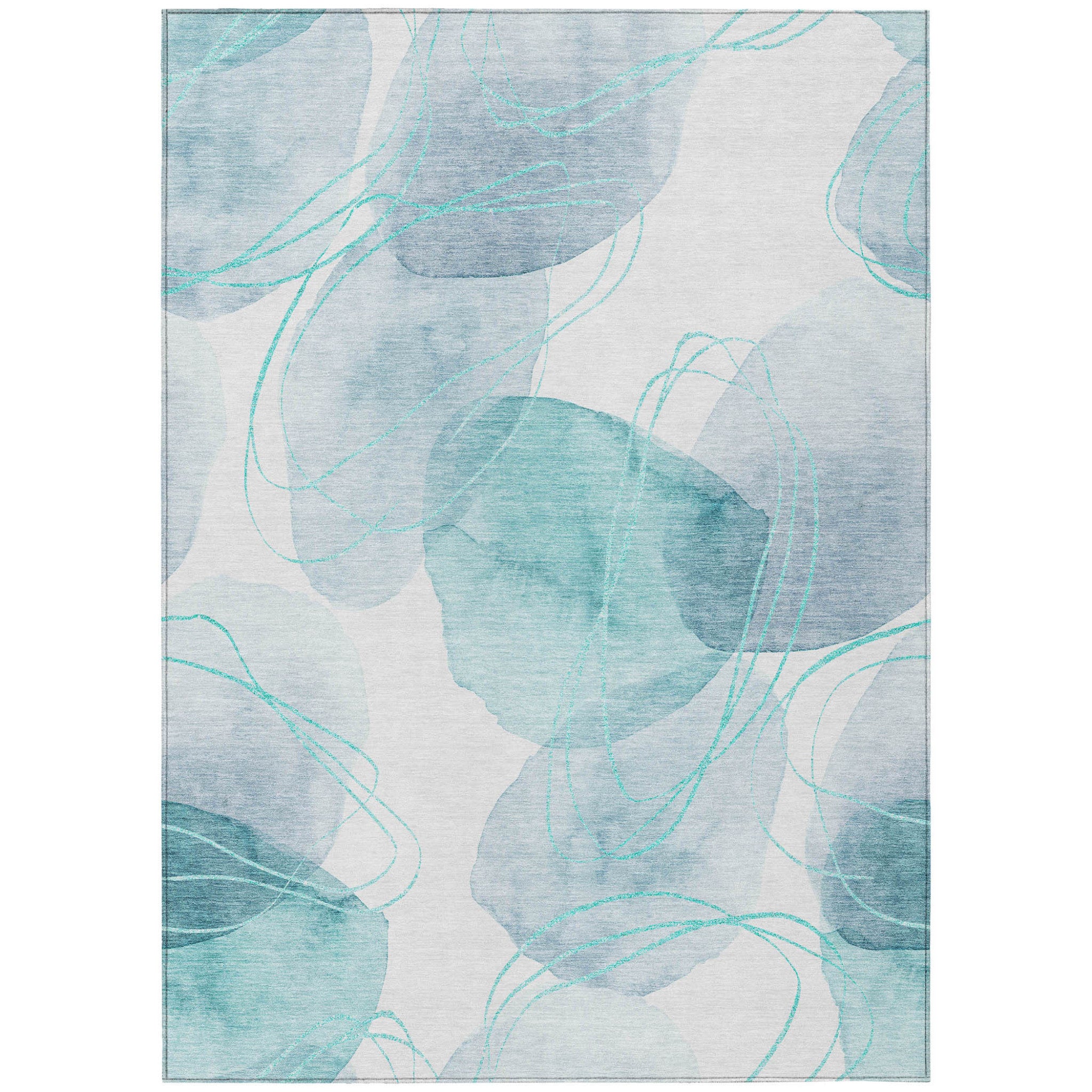 Modern Washable, Non-Skid, Stain-Resistant Green & Ivory Abstract Indoor-Outdoor Runner Rug