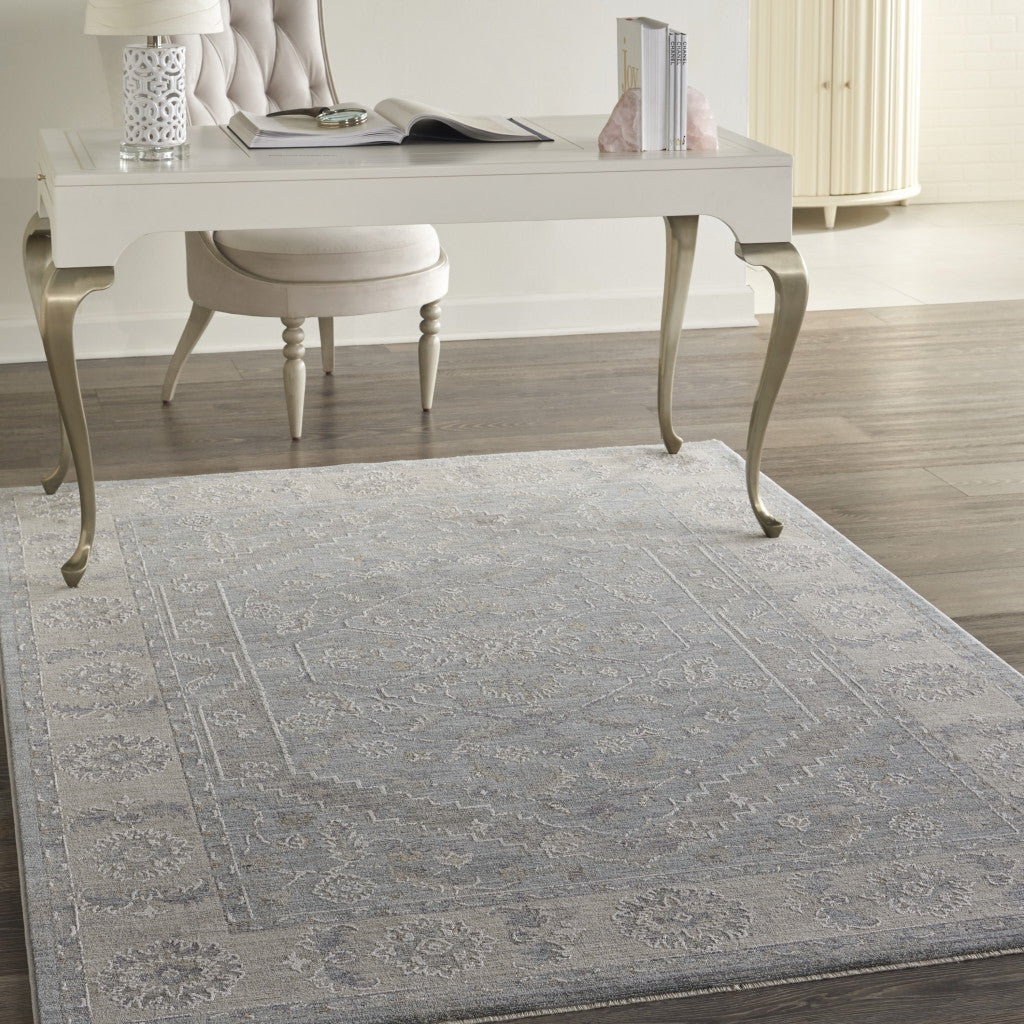 Exquisite 4-Foot by 6-Foot Beige and Blue Floral Power Loomed Area Rug Ideal for Enhancing Living Room Aesthetics