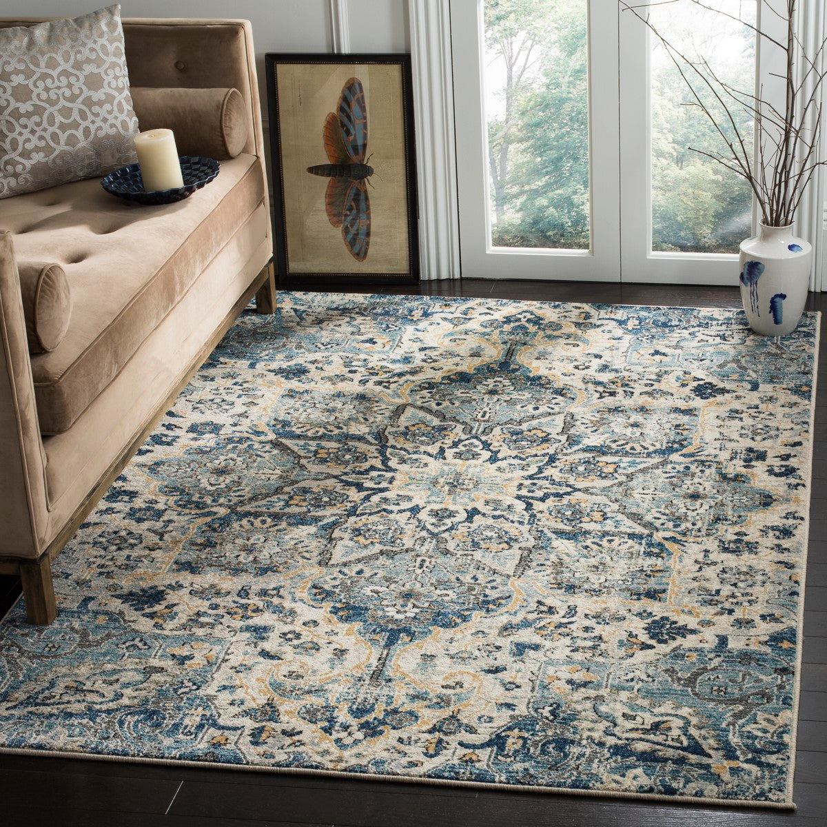 Stylish Carmel Power Loomed Floor Rug with a 0.39-Inch Pile Height and a Durable Mixture of Polypropylene, Jute, Polyester, and Cotton