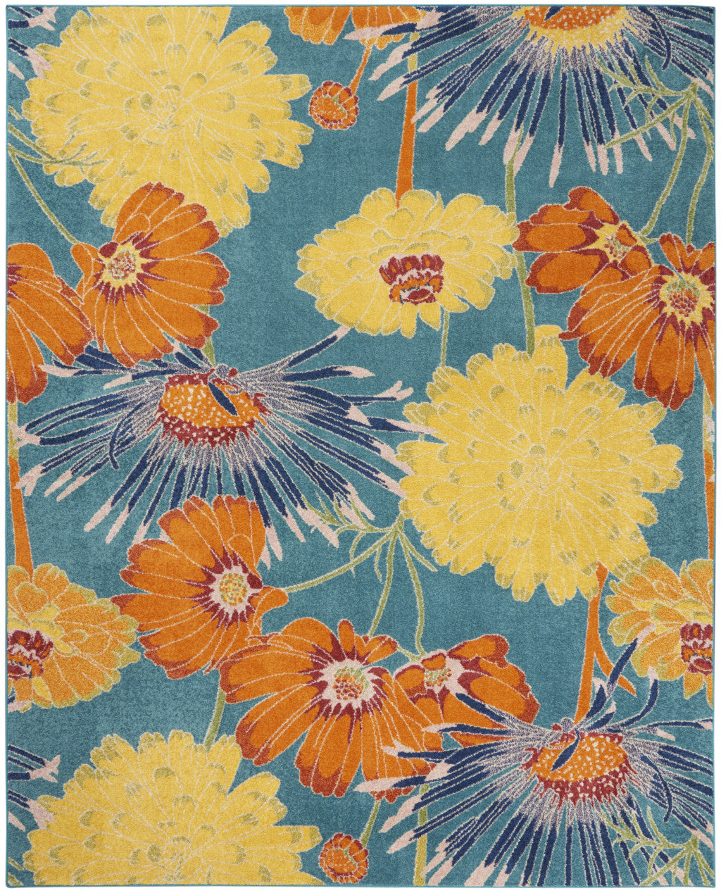 9' x 12' Blue Botanical Leaves Power Loom Area Rug for Cozy & Stylish Rooms