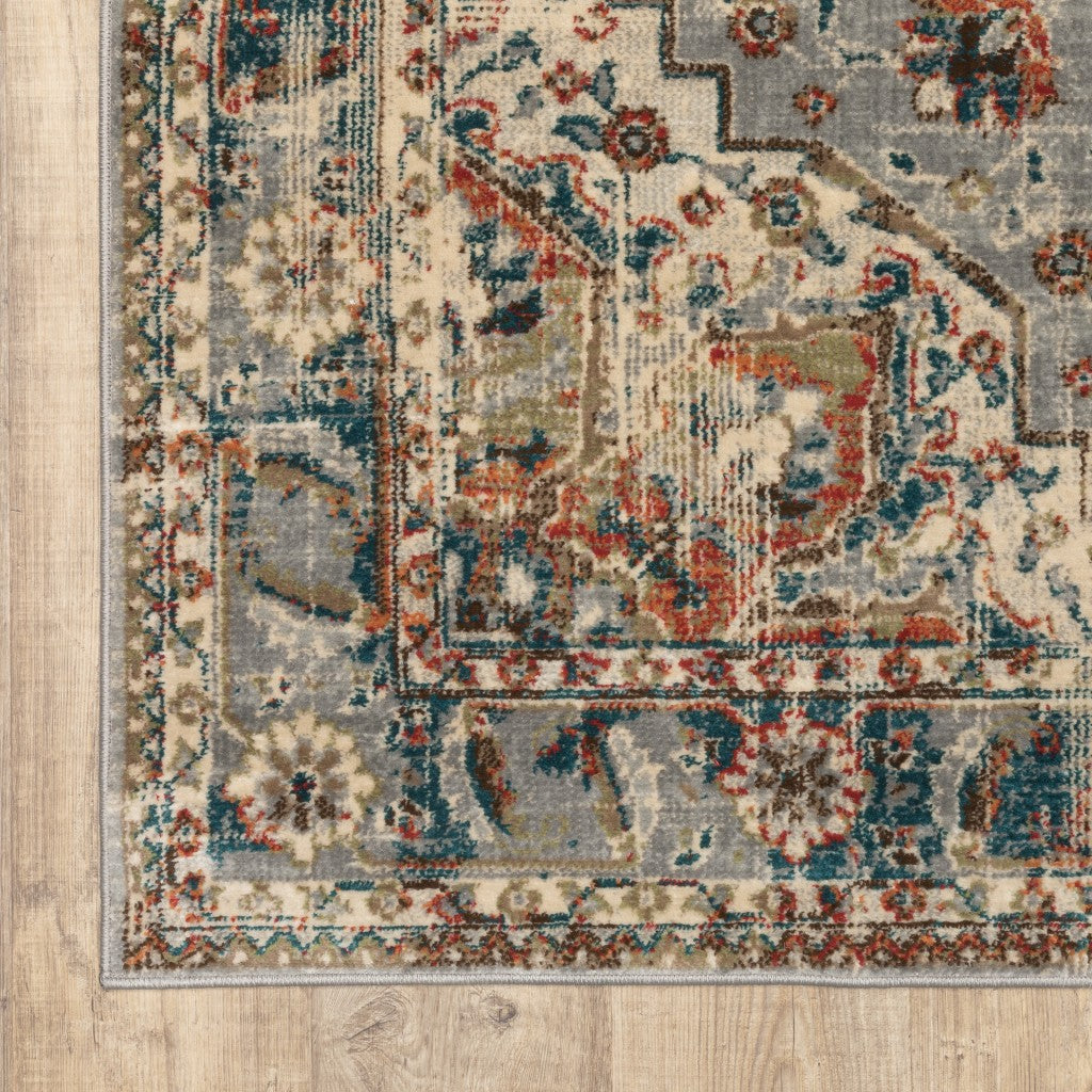 Exquisite Gray and Rust Distressed Medallion Area Rug for Vintage - Inspired Traditional Living Spaces