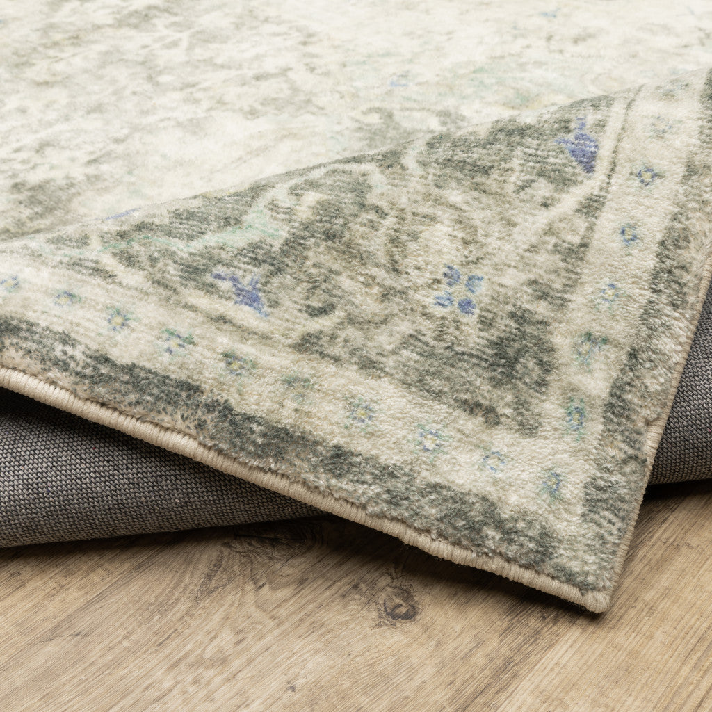 Stain-Resistant Luxury Gray, Ivory, and Icy Blue Oriental Power Loom Area Runner Rug - Perfect for Family Homes with Kids and Pets