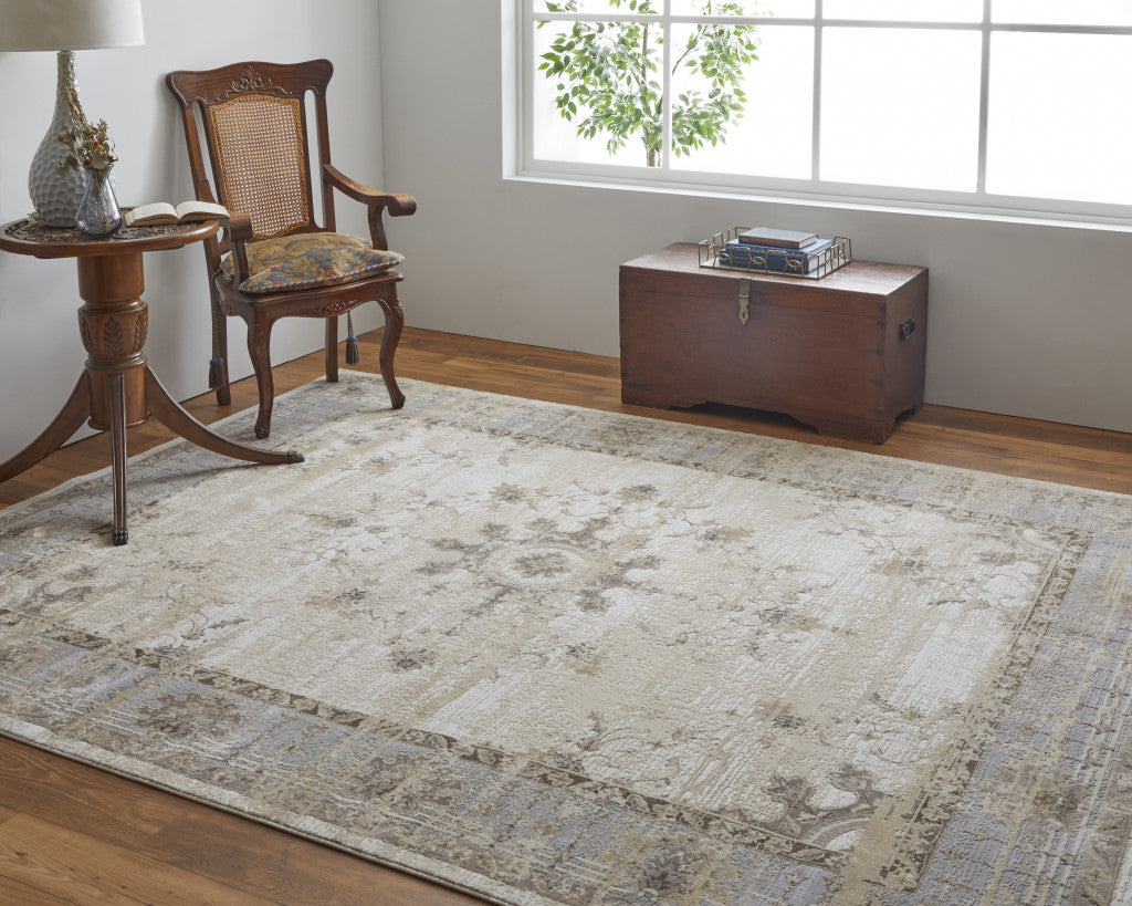 Luxurious Distressed Turkish Area Rug in Tan and Gray for a Cozy Home