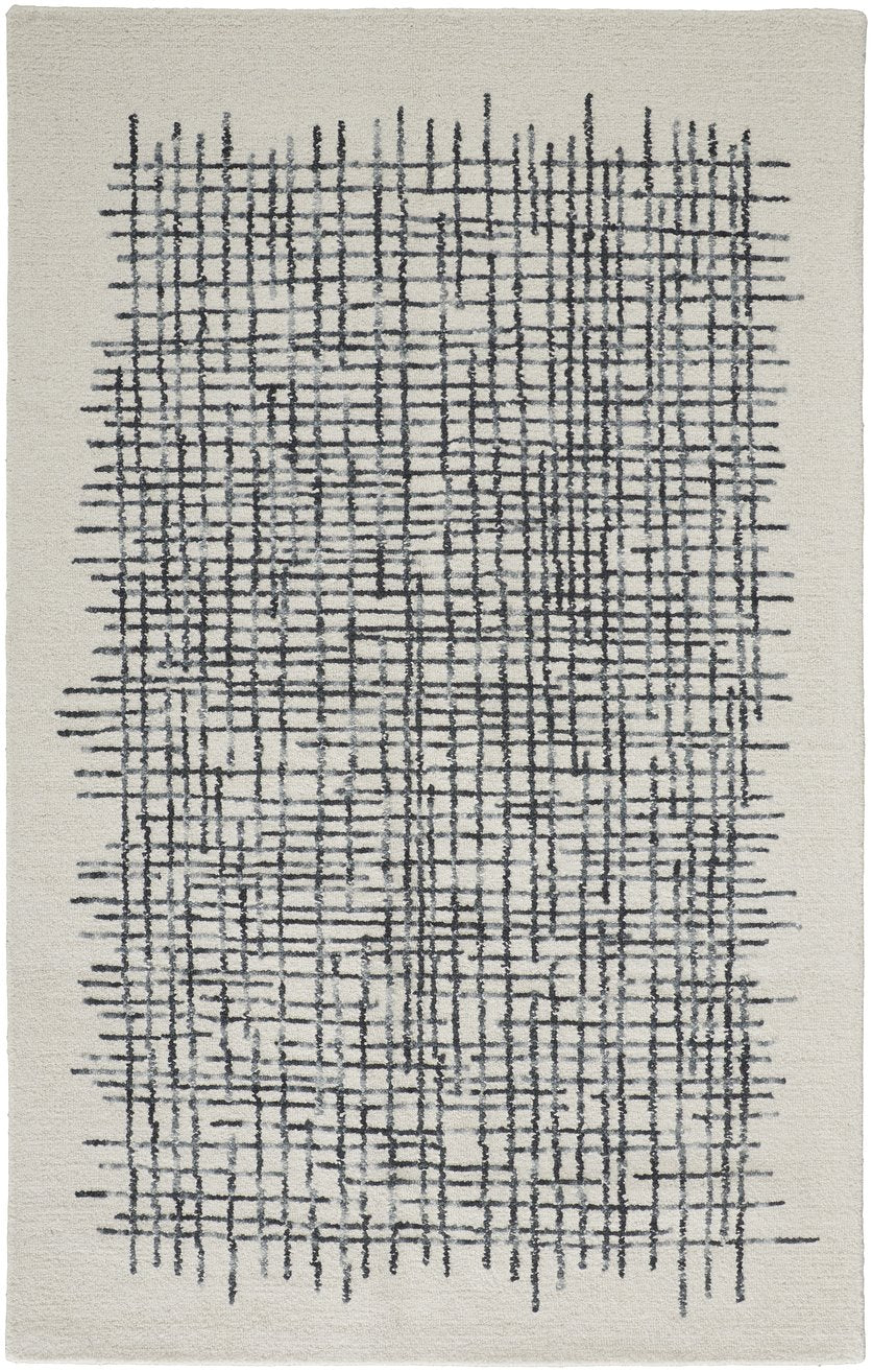 Soft Neutrals and Deep Blues Hand-Tufted Wool Abstract Rug for Contemporary Homes