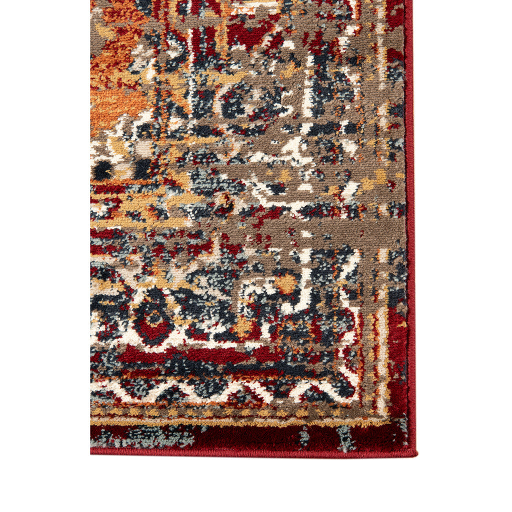 Gorgeous Ivory, Red & Orange Medallion Area Rug - Stain-Resistant for Family Homes