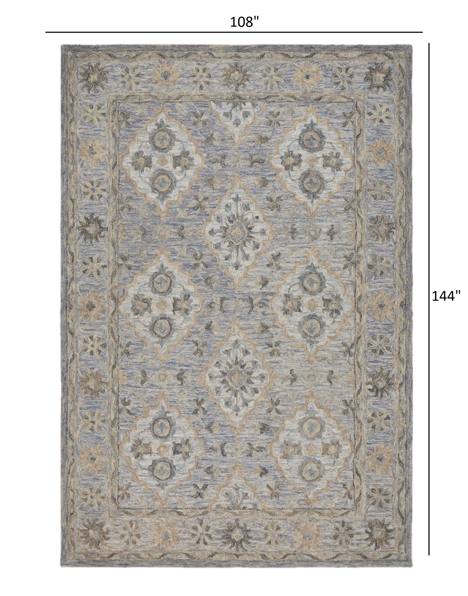 Exquisite Hand-Tufted Blue and Tan Traditional Area Rug Featuring Decorative Diamond Patterns for Home Elegance