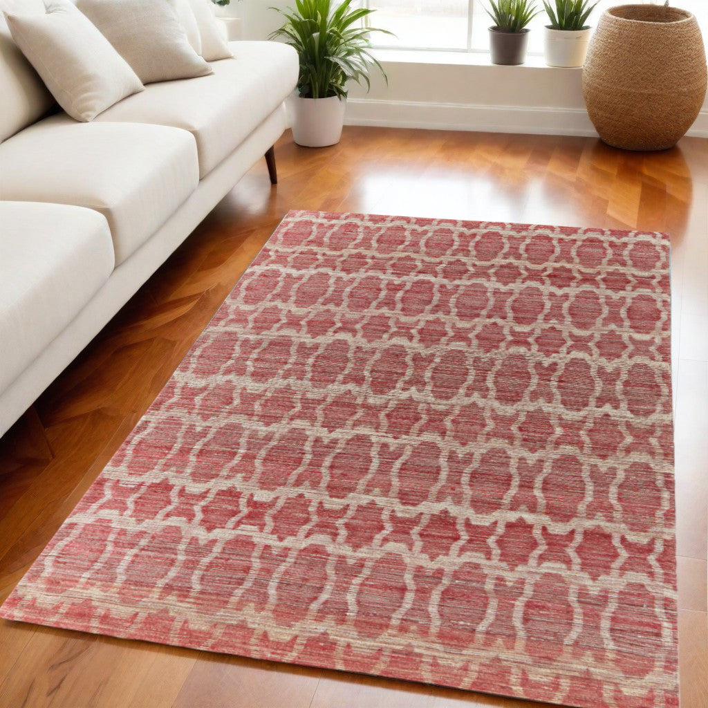 Stylish Hand-Woven Tan and Ivory Geometric Area Rug for Your Living Space