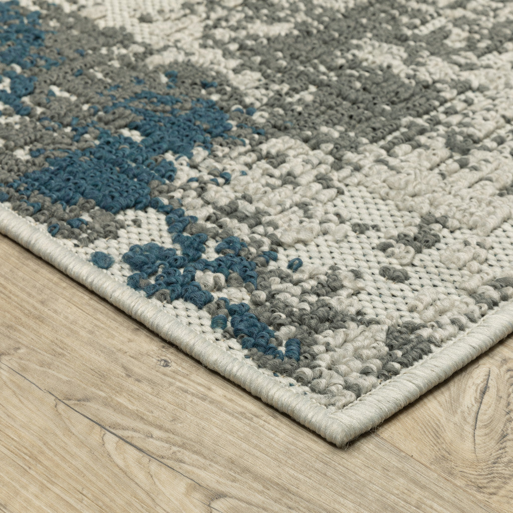 High - Quality Stain - Resistant Abstract Outdoor and Indoor Area Rug in Blue and Beige Shades for Various Spaces