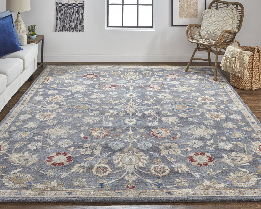 Stylish Handmade Gray, Ivory & Red Floral Stain - Resistant Area Rug for Living Spaces