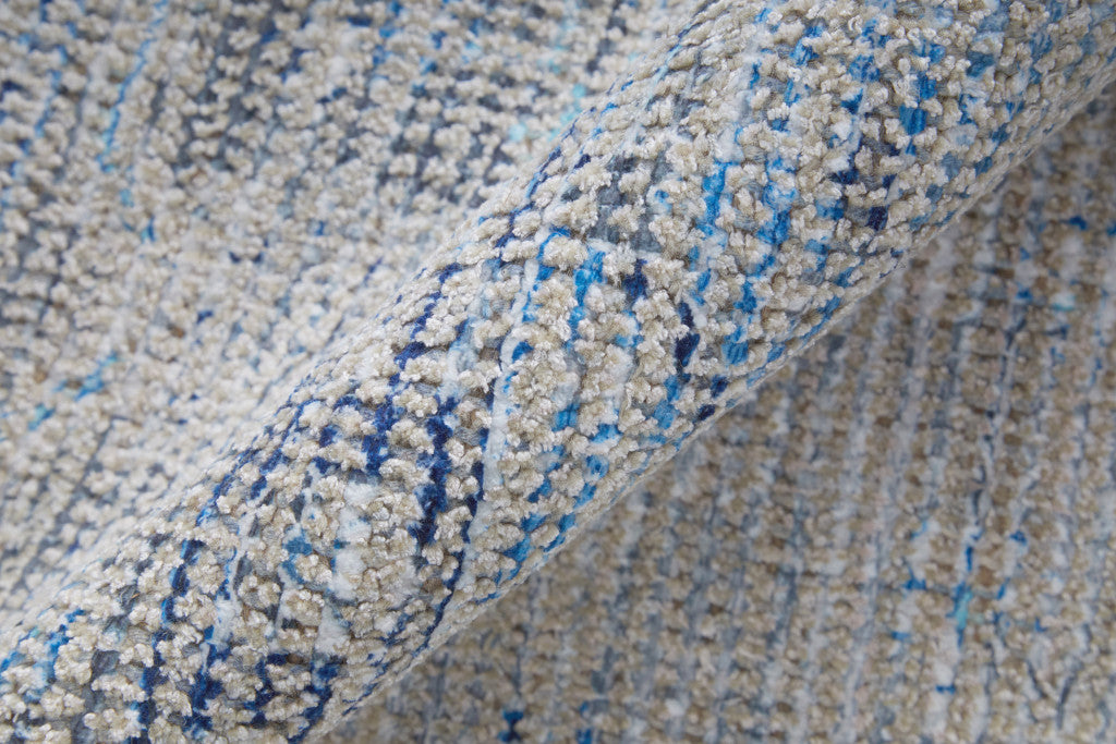 Exquisite Hand-Woven Distressed Oriental Area Rug in Blue and Ivory Shades with Stylish Fringe for Timeless Decor