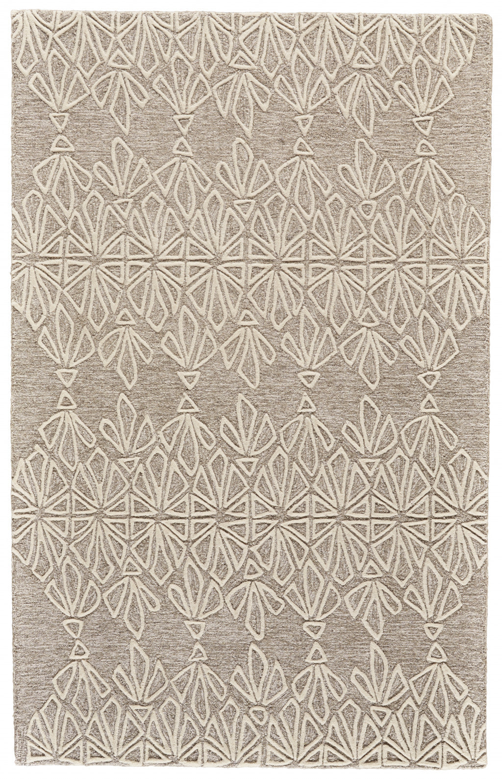 Stain-Resistant Handmade Wool Area Rug with Tan and Ivory Geometric Design for Cozy Spaces