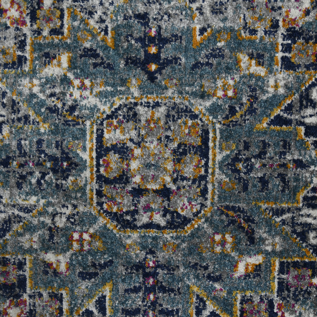 Stylish and Stain - Resistant Medallion Area Rug in Elegant Ivory, Navy & Vibrant Orange for High - Traffic Living Spaces