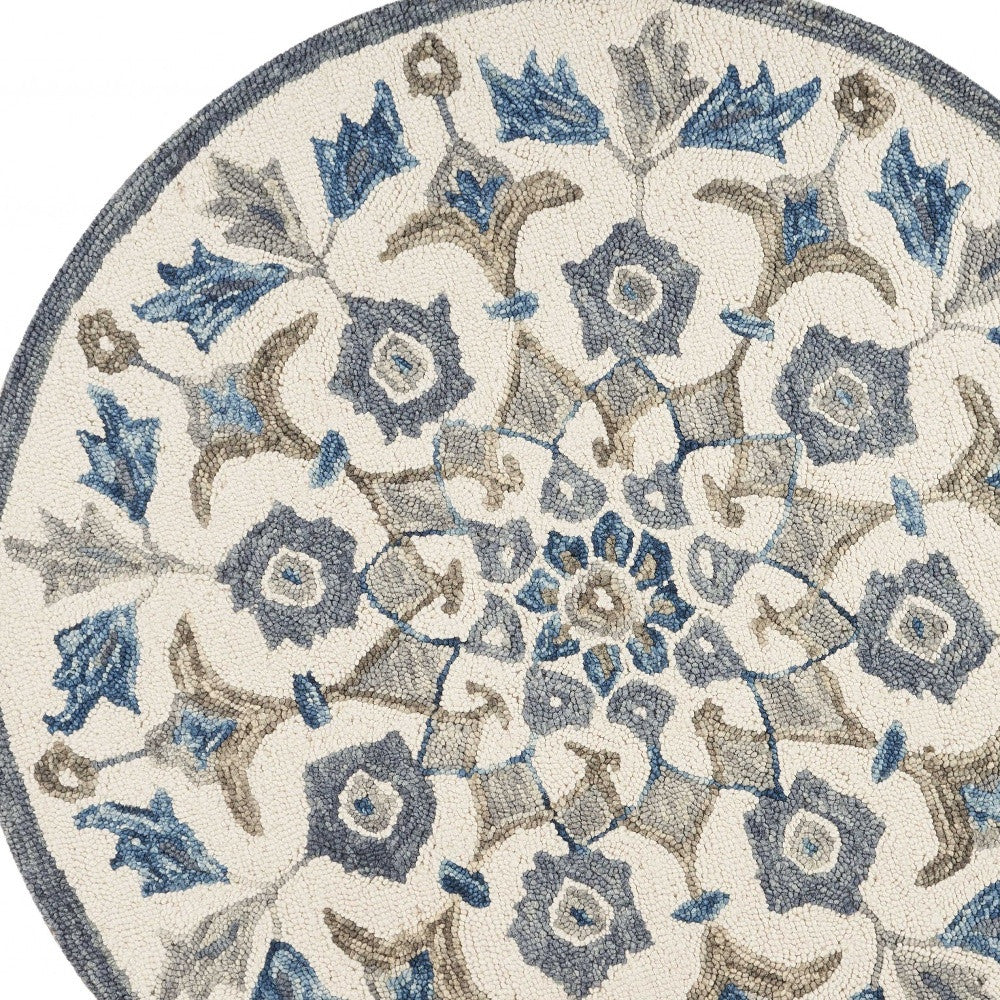 Hand-Tufted Wool Round Blue Floral Area Rug for Comfort, Style in Any Space
