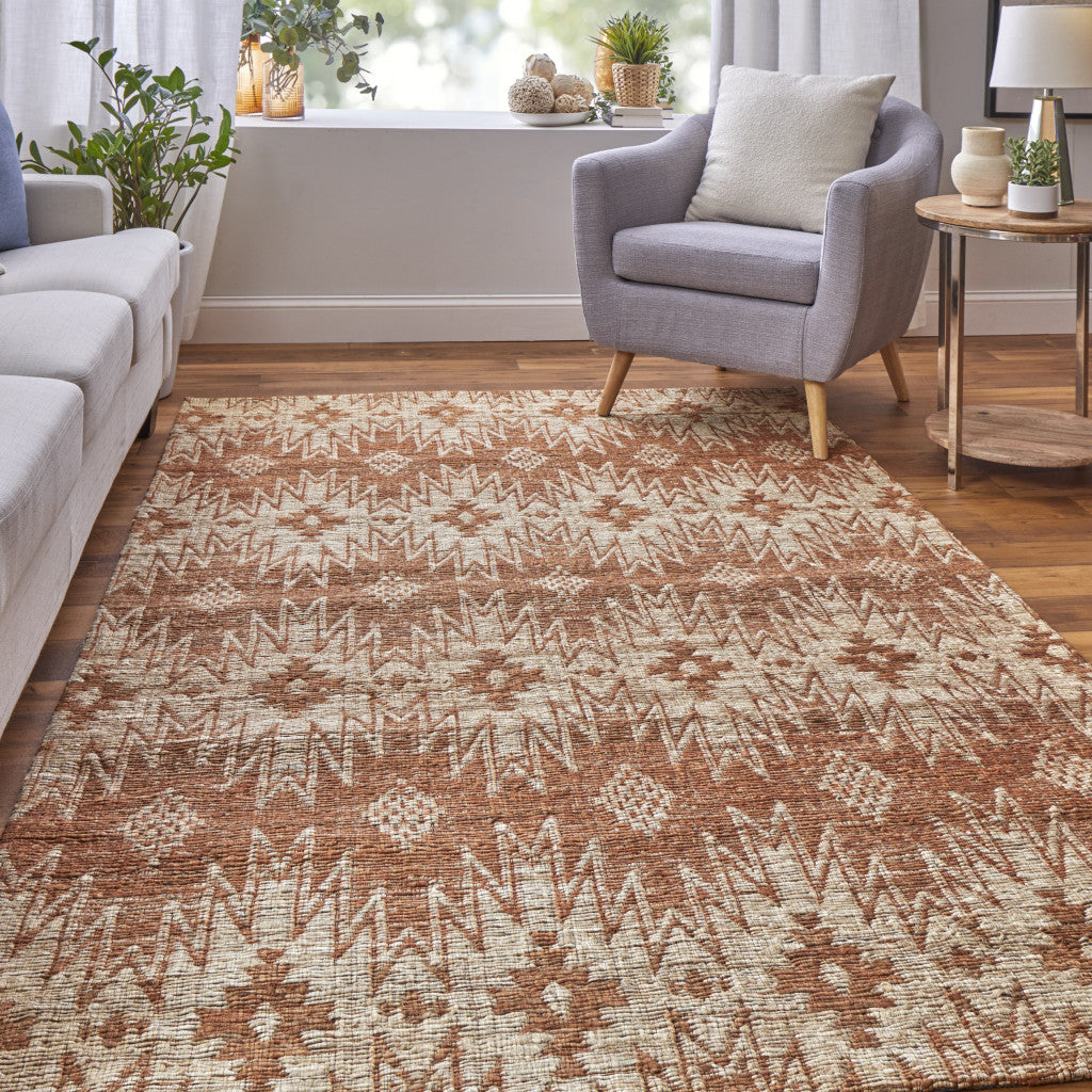 Artisan Hand-Woven Orange and Tan Geometric Area Rug for Cozy Homes