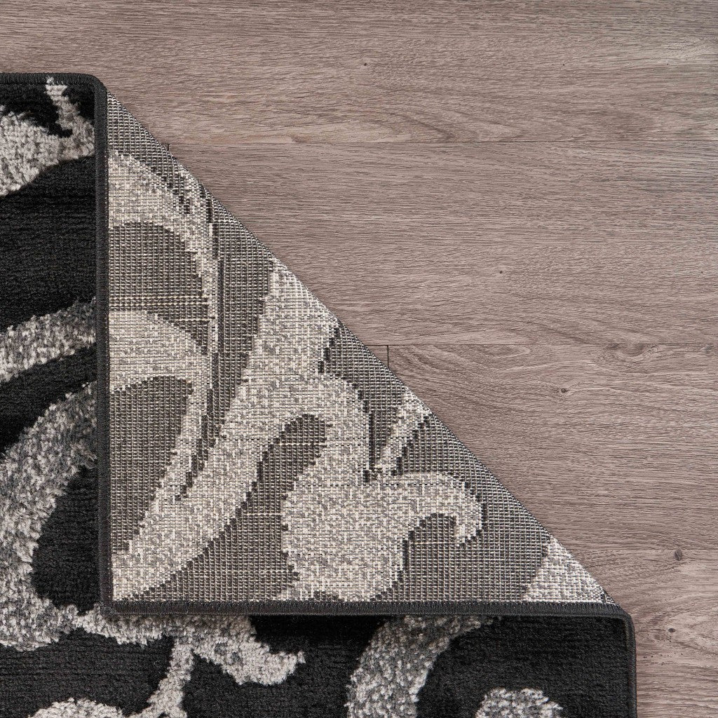 Elegant Turkish Black Filigree Vines Area Rug - Durable, Fade-Resistant for Modern Homes