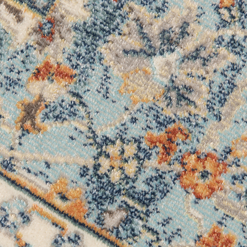 Stain-Resistant Blue & Orange Floral Outdoor/Indoor Area Rug for Comfort