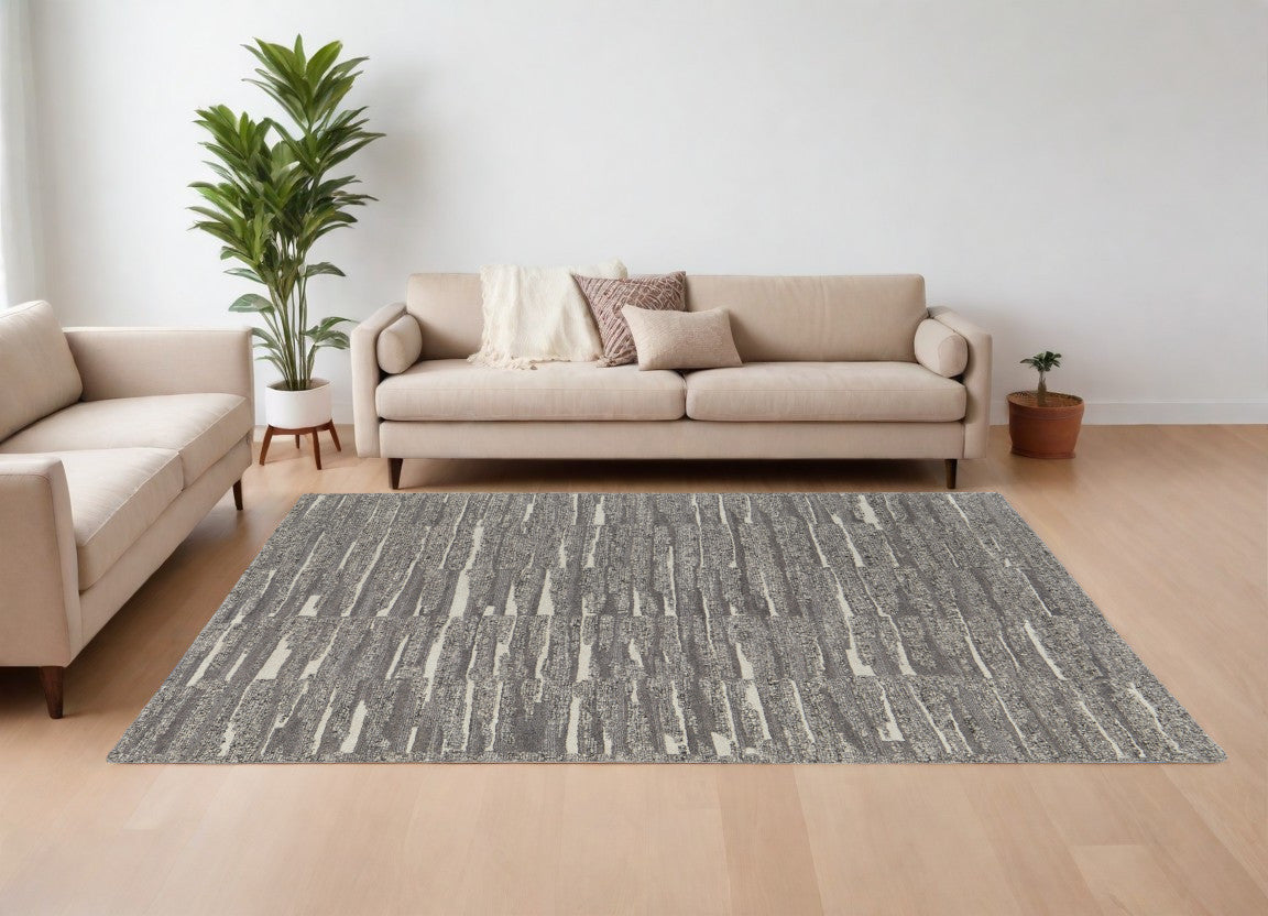 Exquisite Hand-Woven Wool Blend Area Rug with One-of-a-Kind Abstract Design in Ivory and Taupe for Elegant Home Decor
