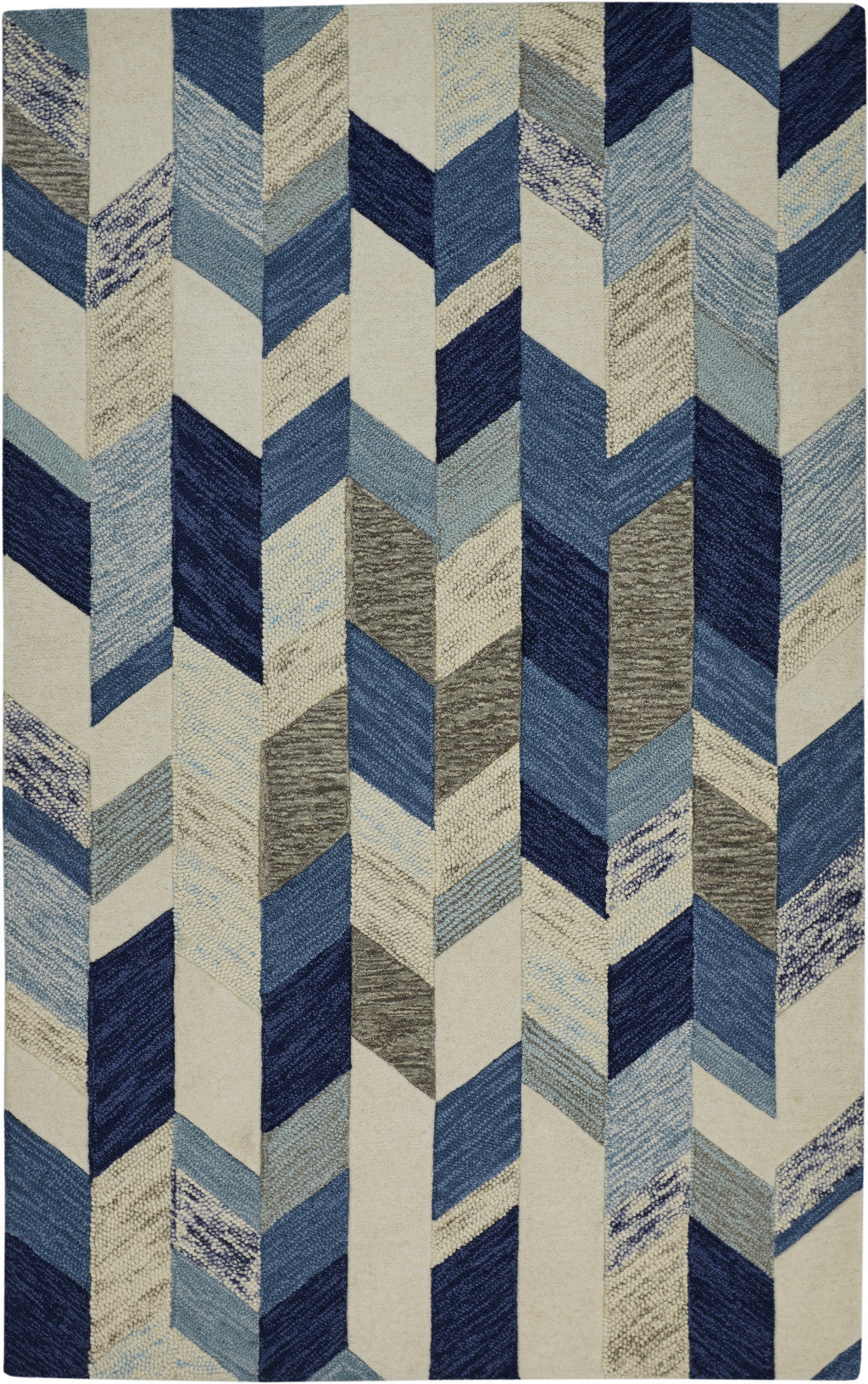 Exquisite Handmade Geometric Wool Area Rug - Blue, Ivory & Gray for Cozy Home Decor