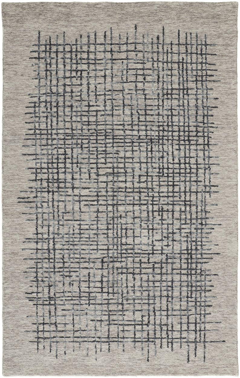 Soft Neutrals and Deep Blues Hand-Tufted Wool Abstract Rug for Contemporary Homes