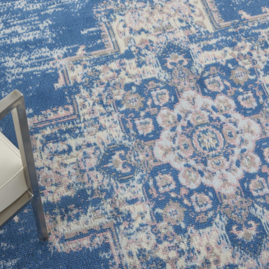 Exquisite 5' x 7' Power Loomed Blue Damask Area Rug for Sophisticated and Stylish Living Spaces
