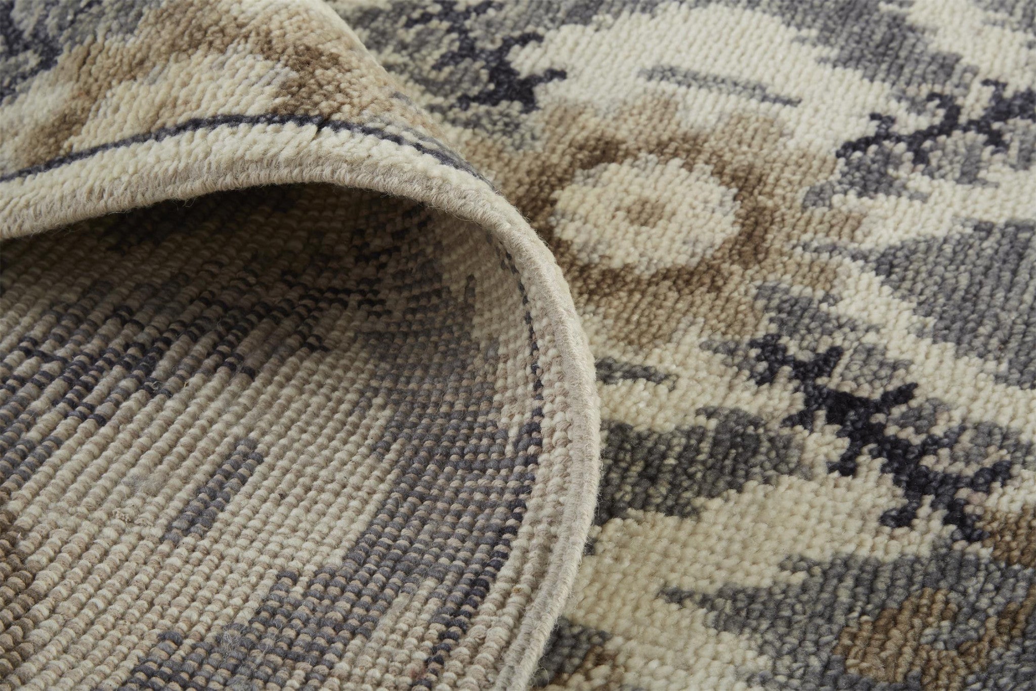 Stain-Resistant Hand-Knotted Wool Area Rug with Orange and Gray Floral Design