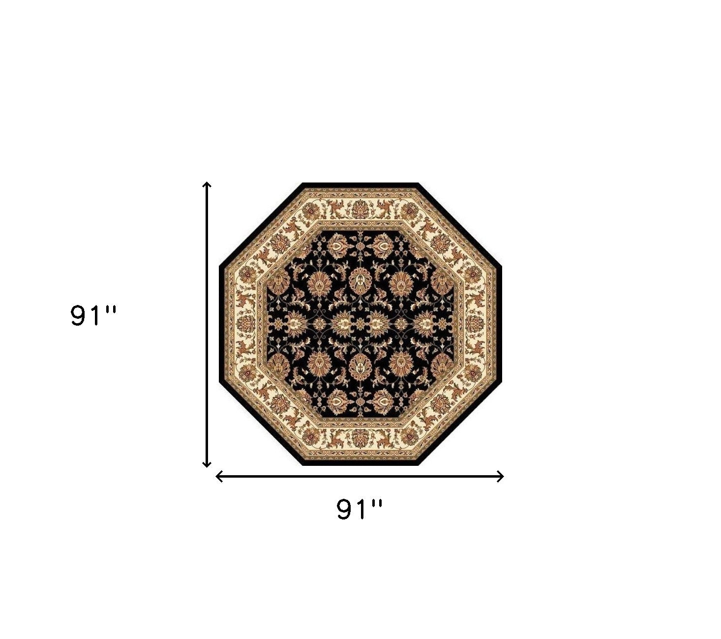 Exquisite Black and Ivory Chinese Machine - Made Polypropylene Kashan Area Rug for Timeless Home Decor Enhancement
