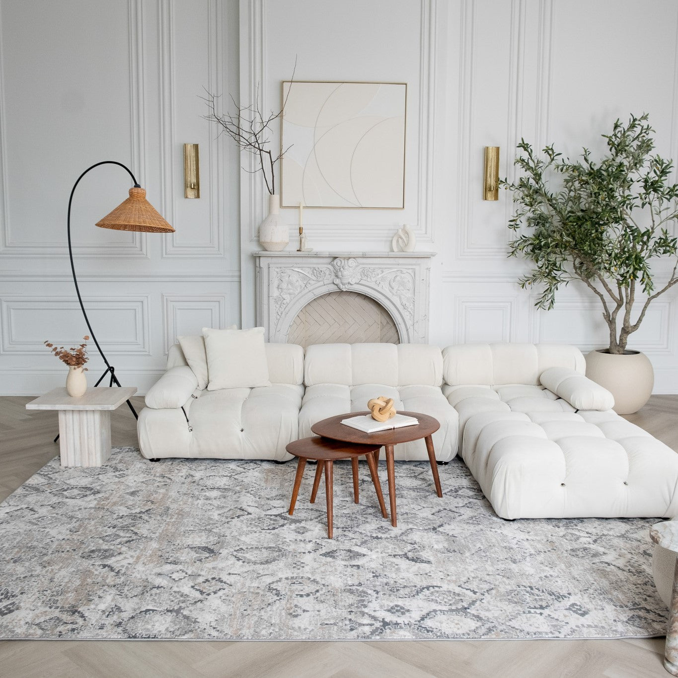 Stylish 7' x 10' Beige and Gray Abstract Distressed Stain - Resistant Area Rug