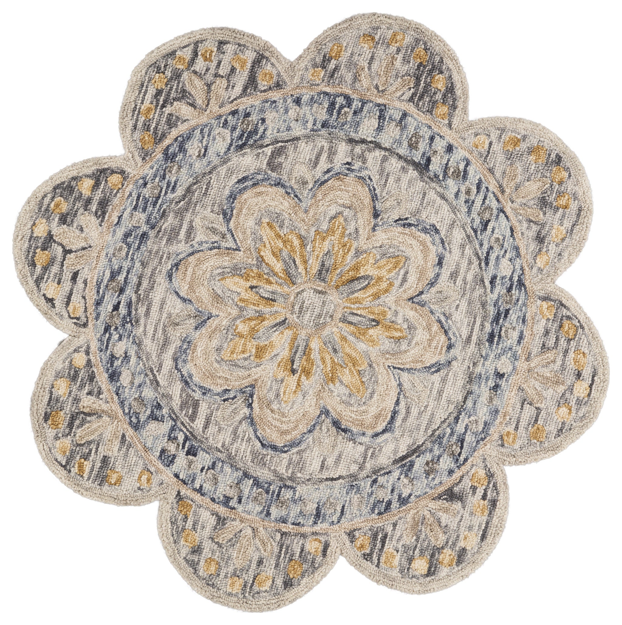 Handmade Orange Round Area Rug with Scalloped Edge - Wool for Comfort & Classic Style
