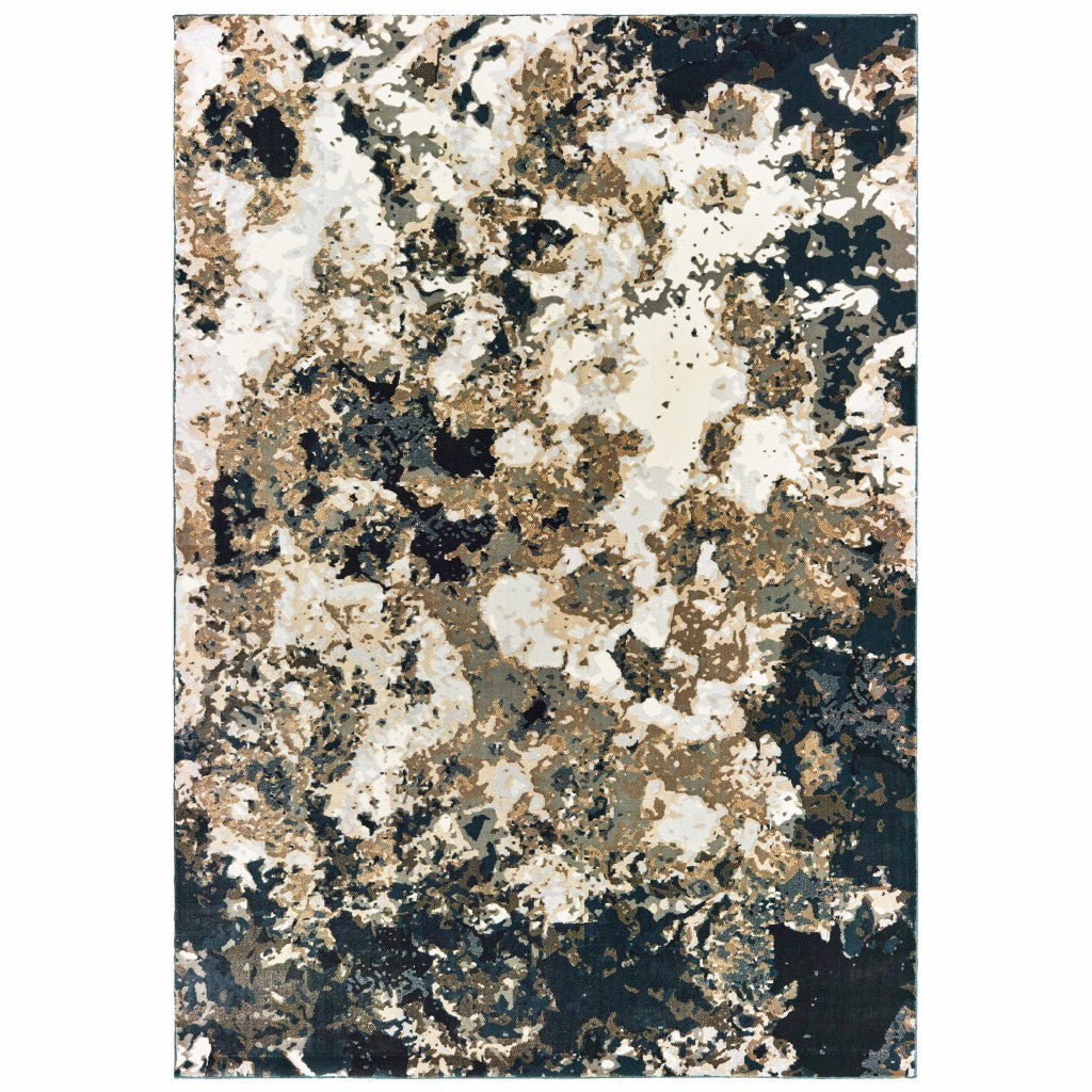 Soft-textured Ivory Navy Abstract Marble Indoor Rug for Sophisticated Home Decor