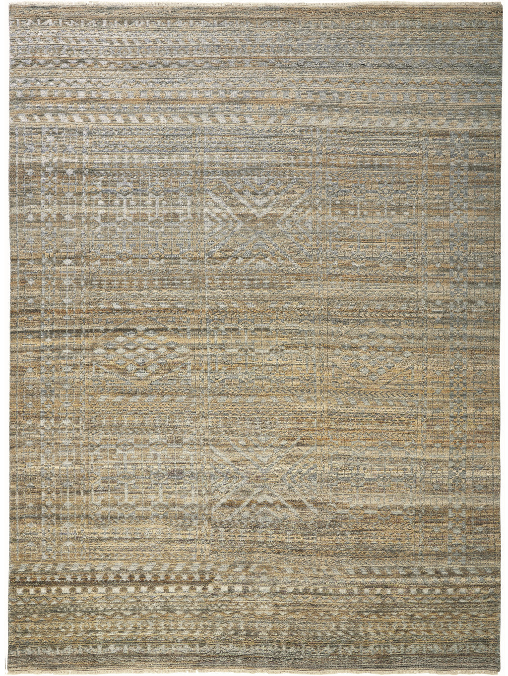 Unique Hand-Knotted Tan and Gold Geometric Area Rug for Home Decor