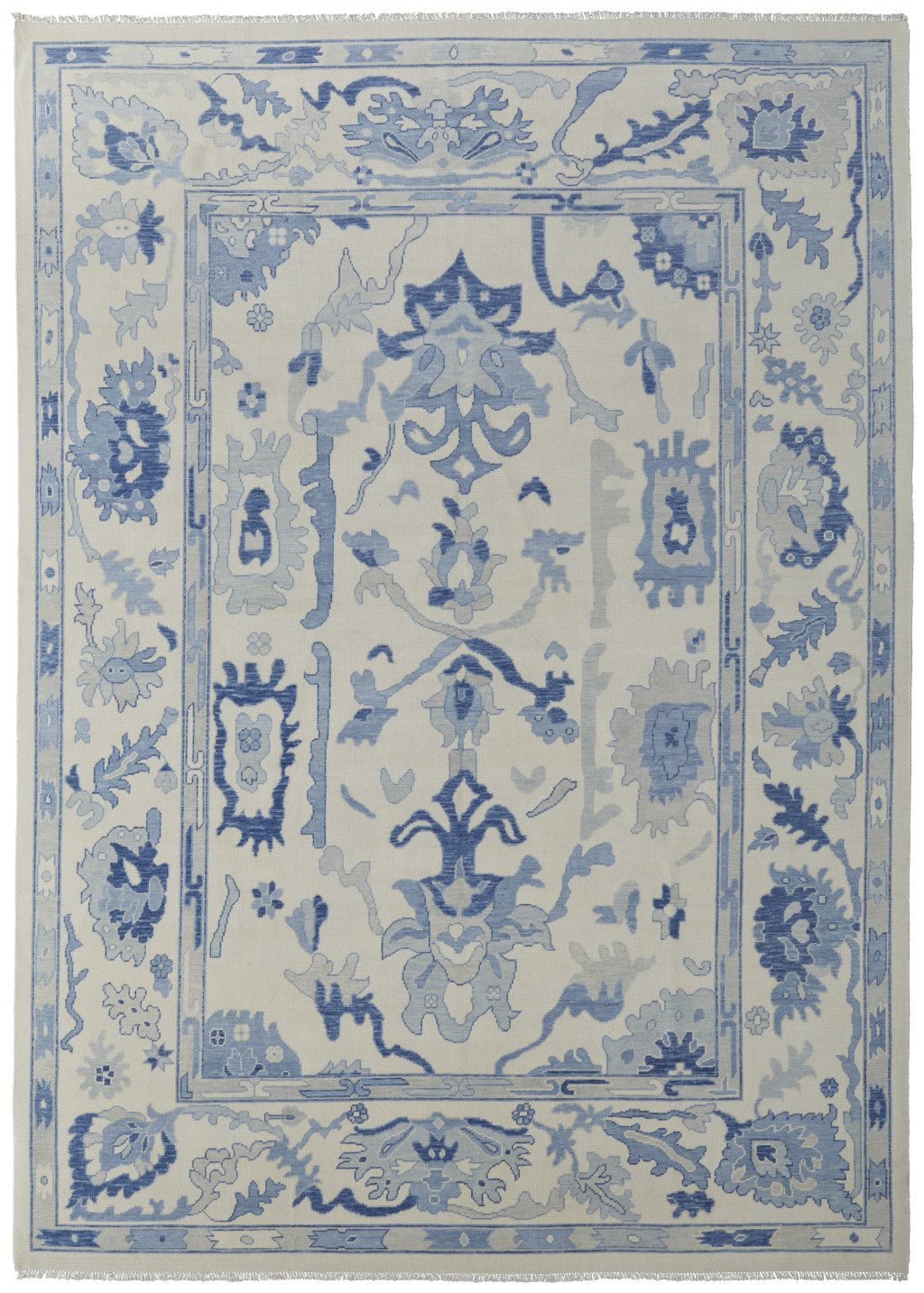 Stain-Resistant Hand-Knotted Wool Floral Area Rug with Timeless Tassel Ends