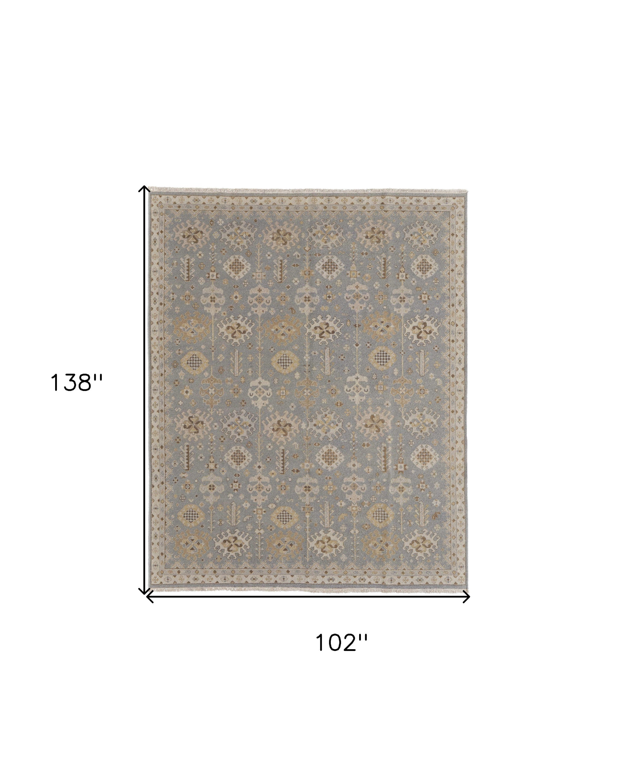 Exquisite Hand-Knotted Gray and Ivory Oriental Wool Area Rug with Fringe - Stain-Resistant and Timeless Decor Piece