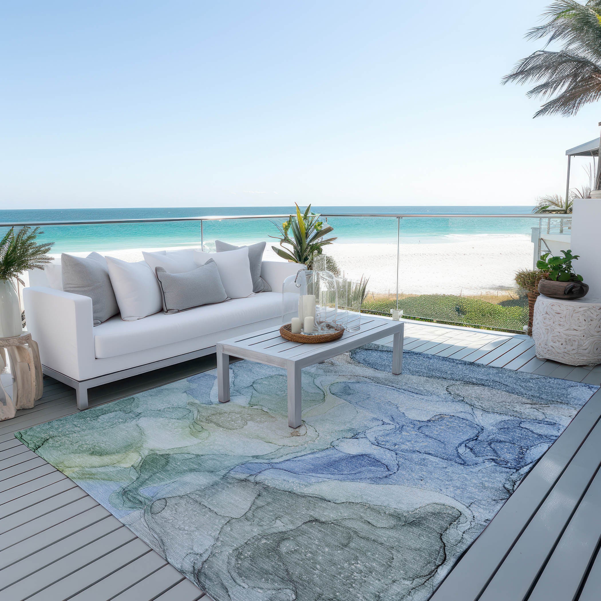 Beige Abstract Washable, Stain-Resistant & Non-Skid Indoor-Outdoor Runner Rug