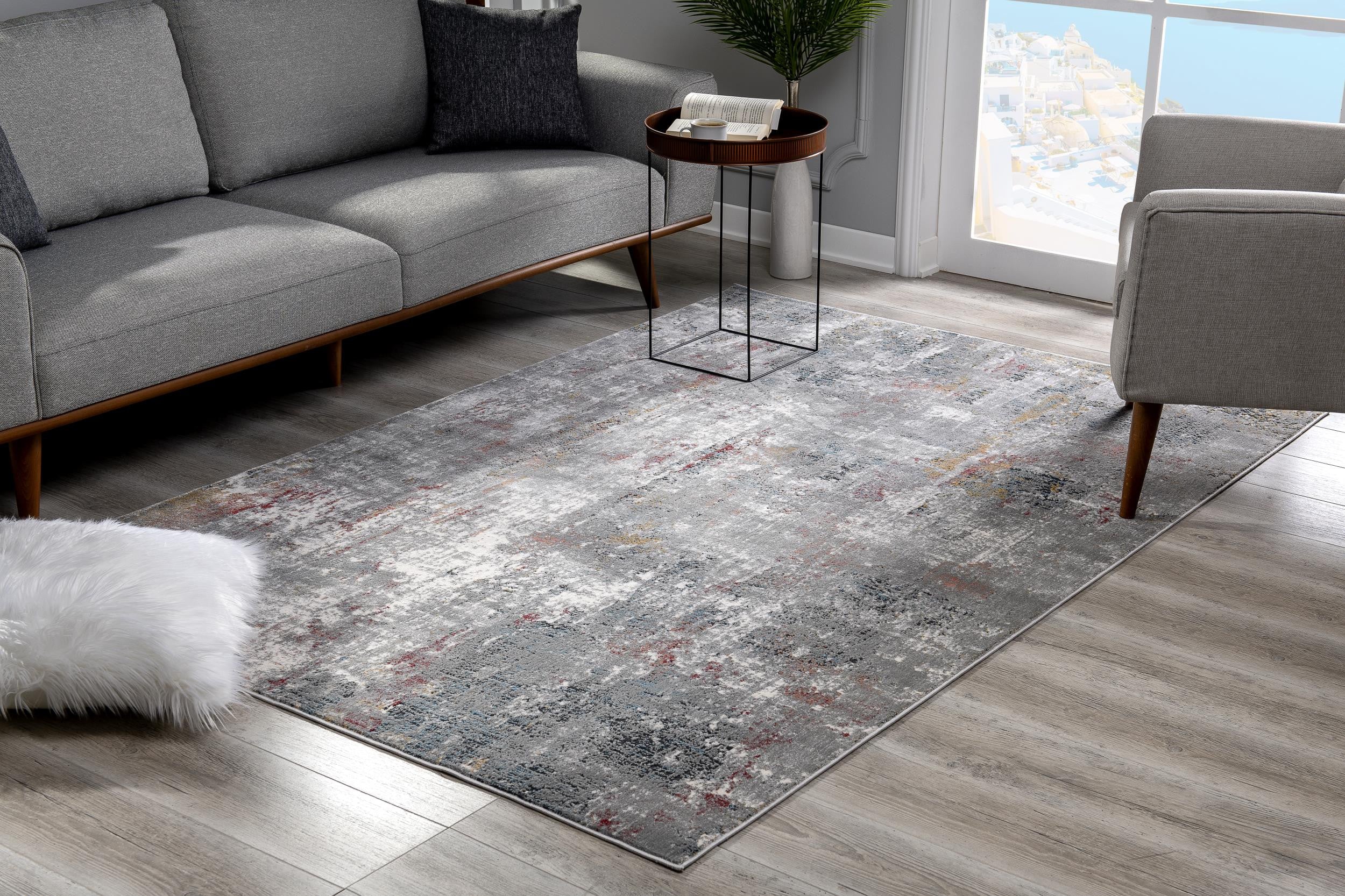 Stylish Gray and Ivory Abstract Design Runner Rug - A Durable, Stain-Resistant, Decorative Accent for Your Indoor Living Spaces