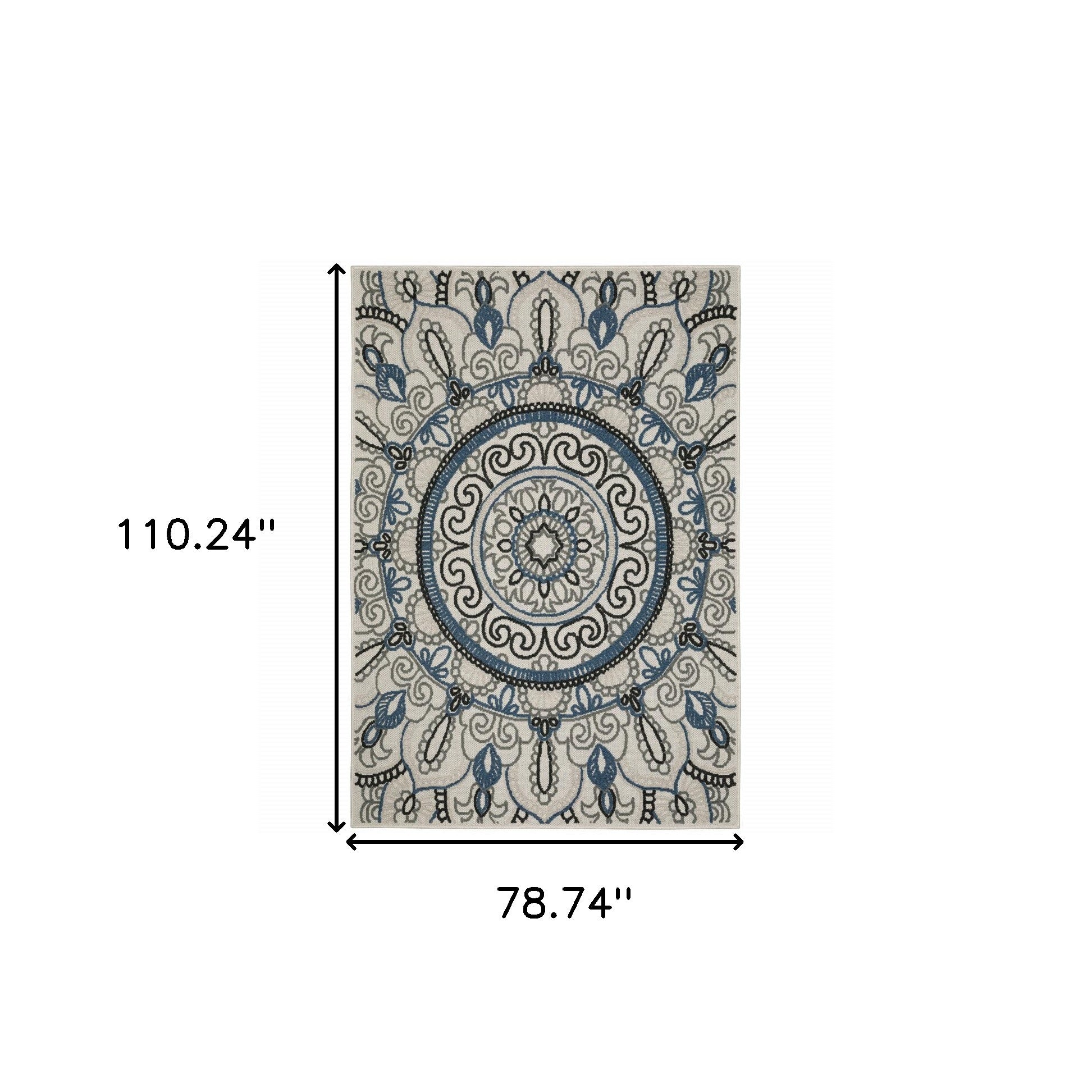Stain-Resistant Blue & Beige Geometric Outdoor/Indoor Area Rug for Cozy Spaces