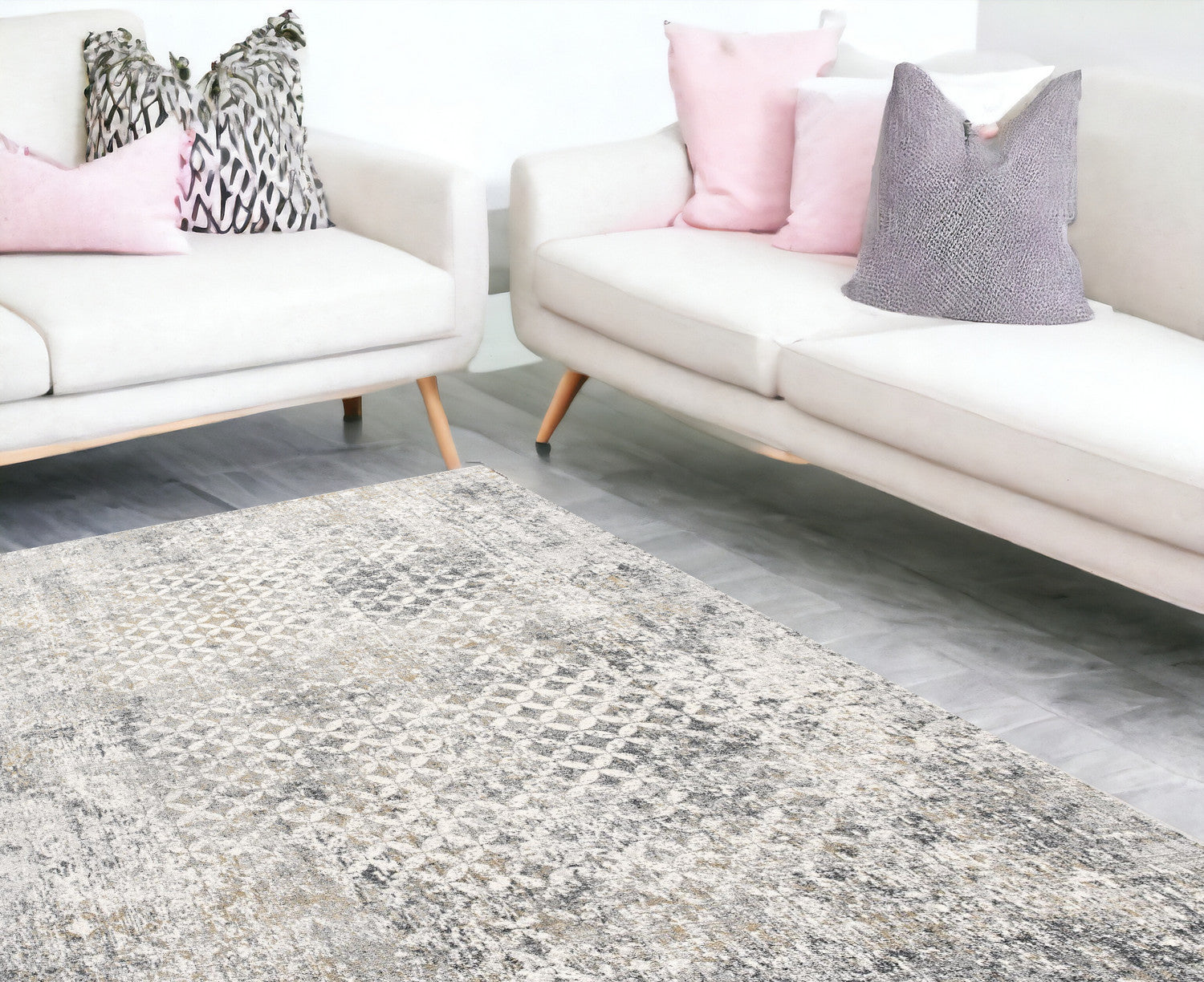 Stylish and Elegant Gray and Ivory Distressed Abstract Runner Rug for Modern Interior Spaces to Elevate Your Home Décor