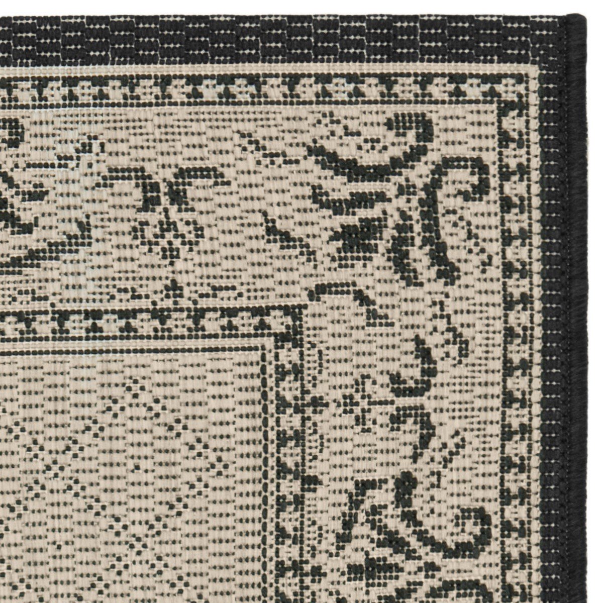 Elegant Floral Border Power-Loomed Outdoor Rug for High-Traffic Spaces, Durable Design