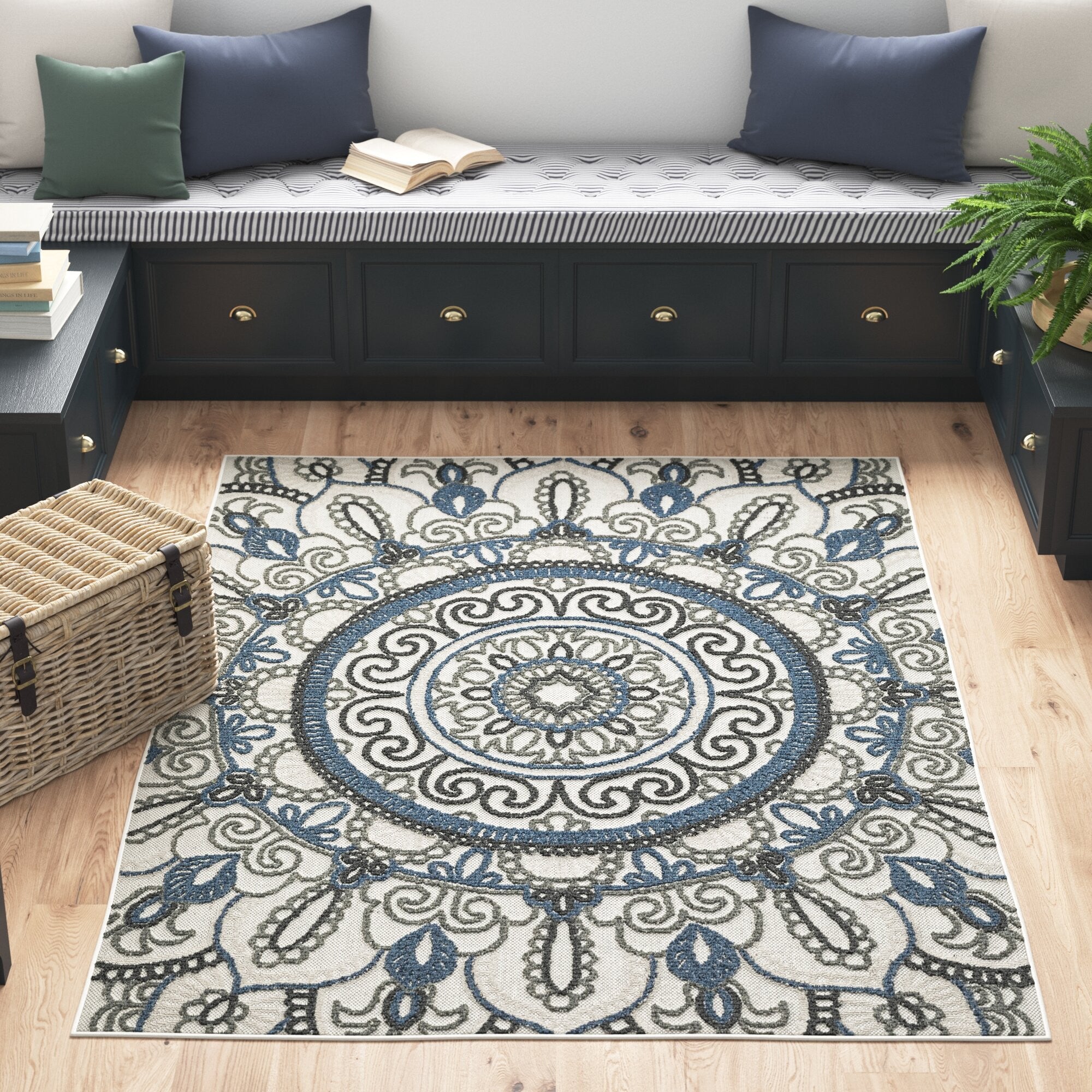 Stain-Resistant Blue & Beige Geometric Outdoor/Indoor Area Rug for Cozy Spaces
