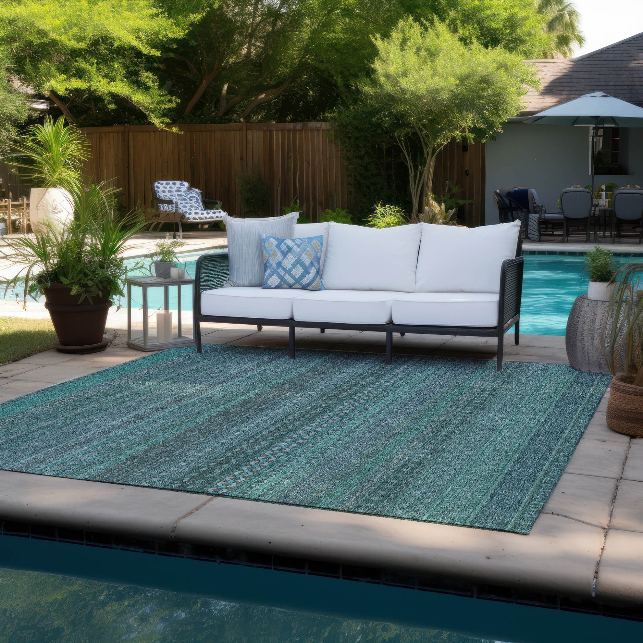 Artichoke Green Striped Indoor-Outdoor Runner Rug: Stain-Resistant, Washable & Stylish