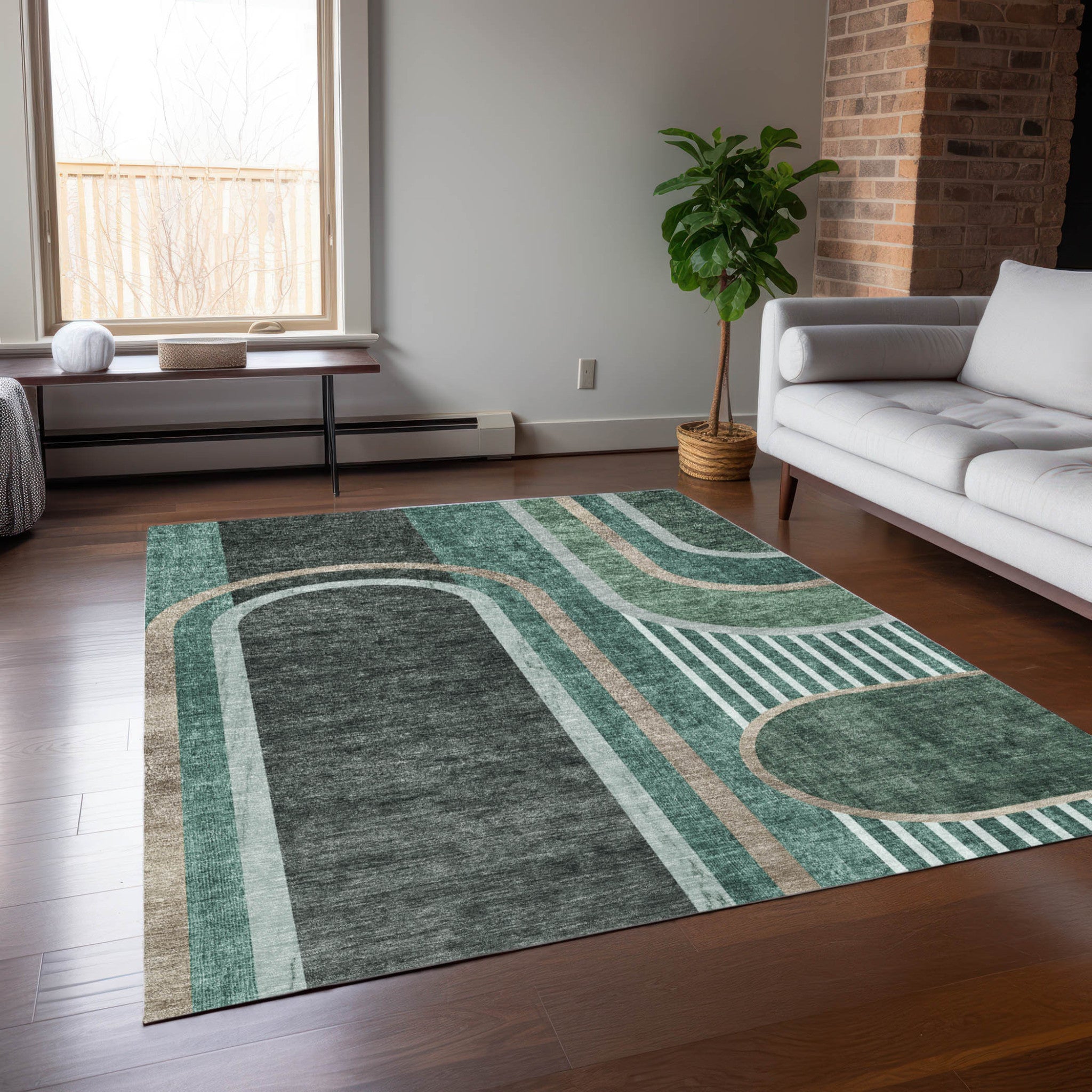Stylish and Contemporary Abstract Washable Indoor-Outdoor Runner Rug, Stain-Resistant, Ideal for Every Space
